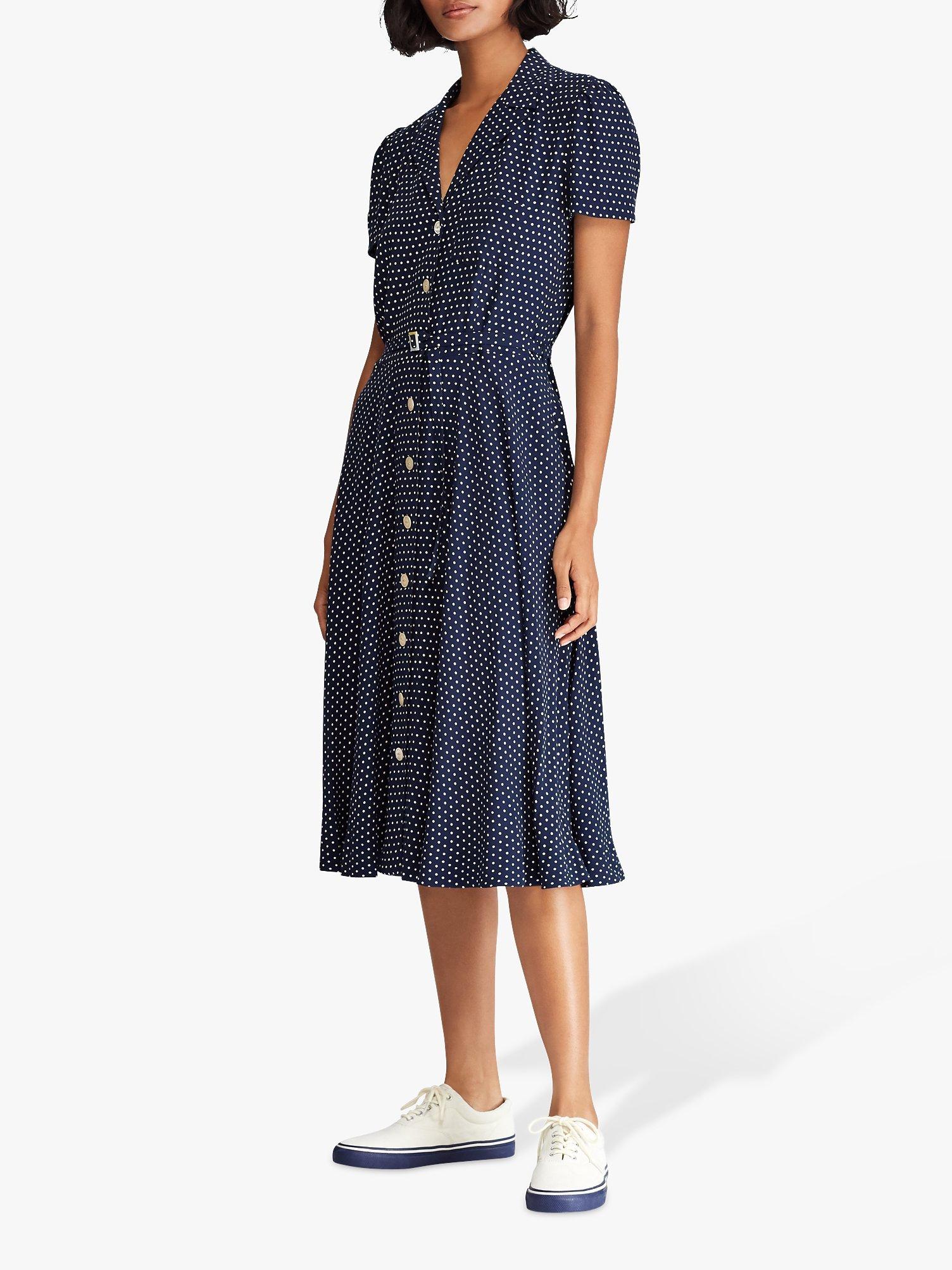 Polo Ralph Lauren Polka Dot Crepe Shirt Dress Navy