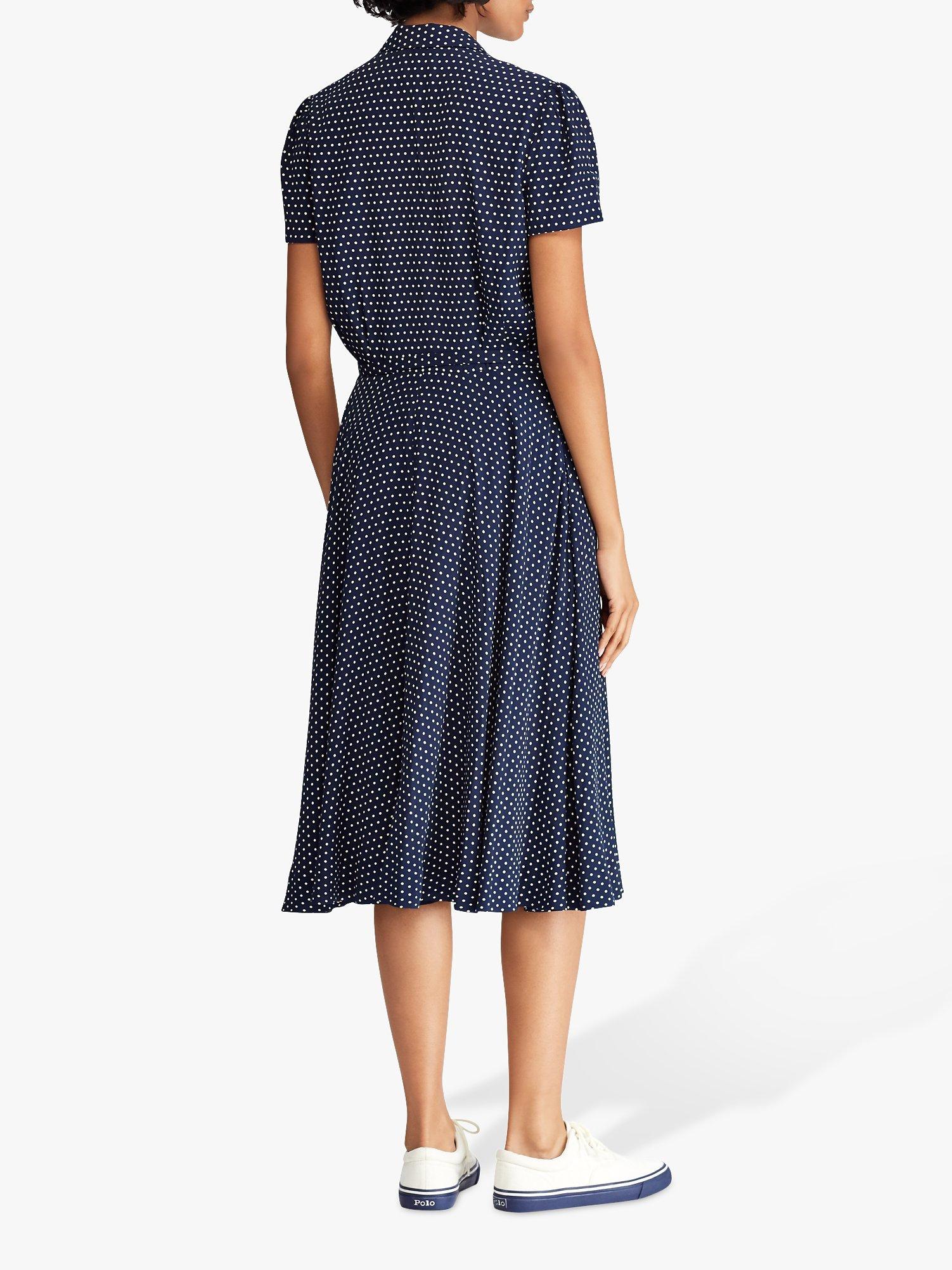 Polo Ralph Lauren Polka Dot Crepe Shirt Dress Navy