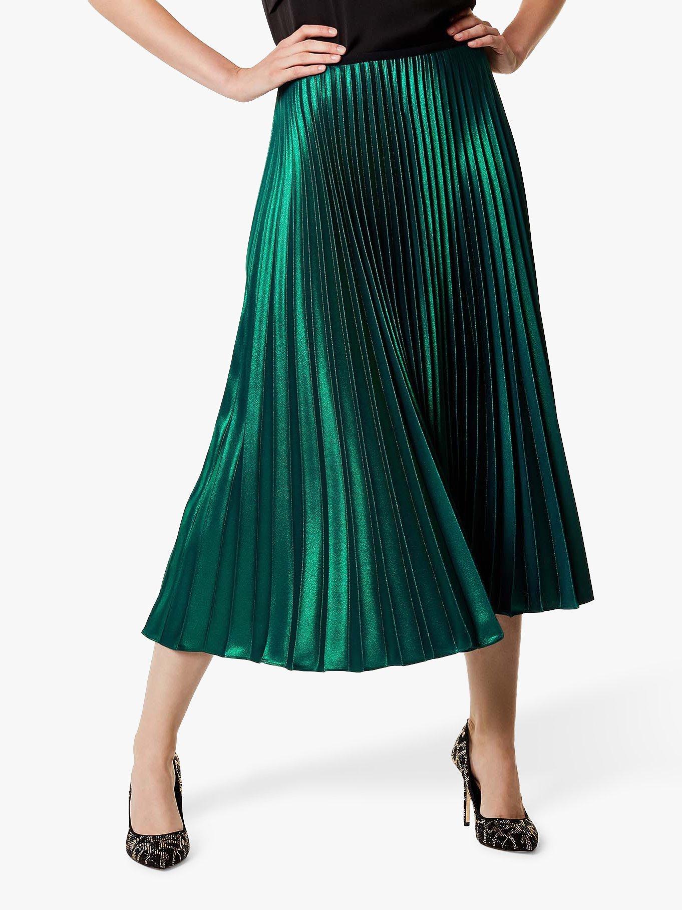 Green pleated skirt long best sale