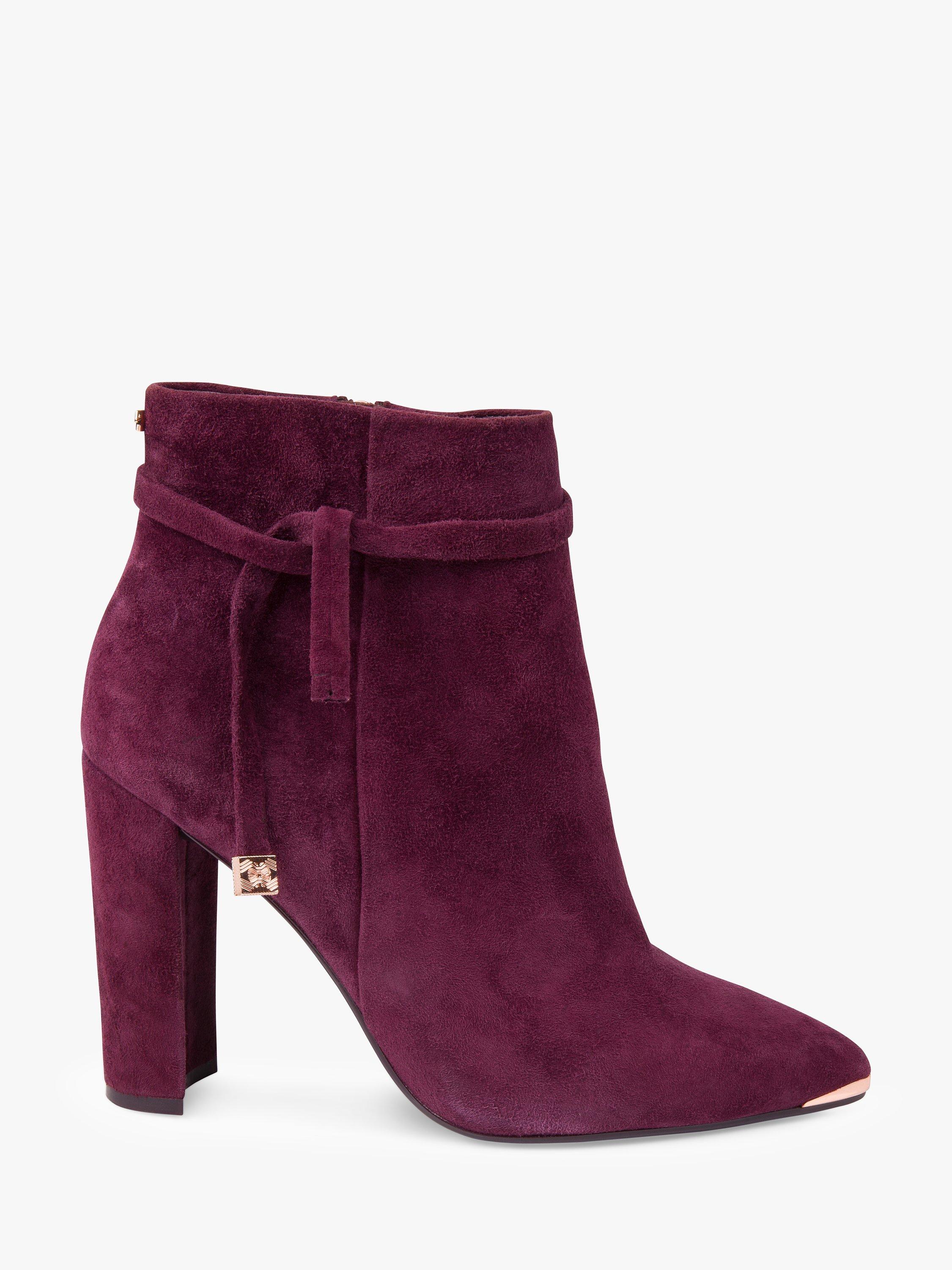 Ted Baker Qatena Tie Block Heel Ankle Boots, Purple Suede