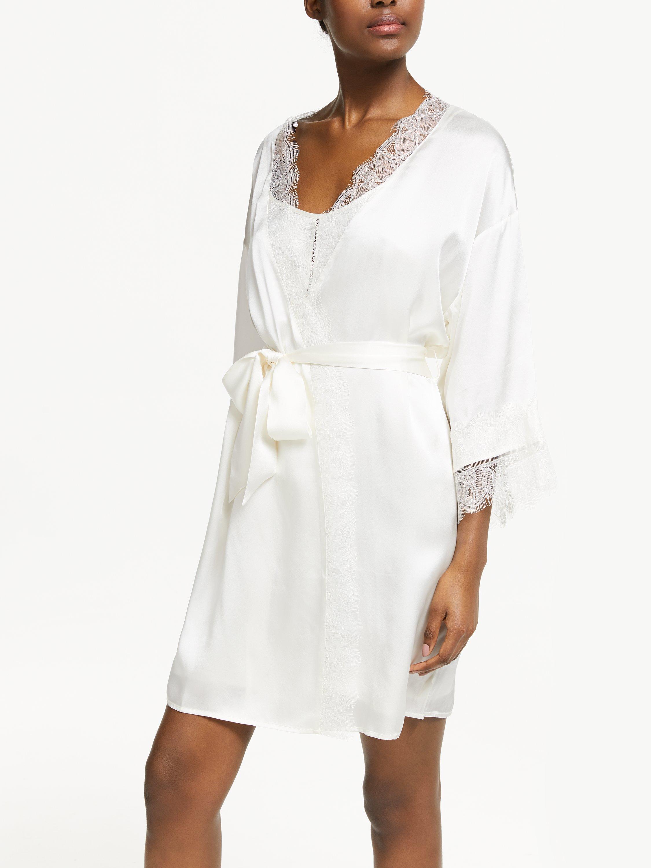 John Lewis & Partners Silk Lace Trim Dressing Gown, Ivory