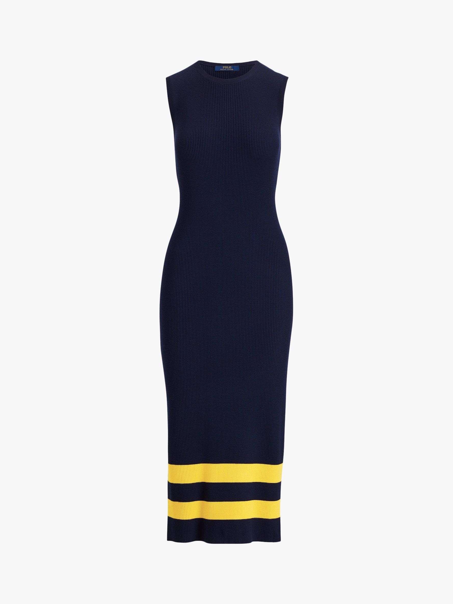 Polo Ralph Lauren Sleeveless Bodycon Stripe Wool Dress, Navy/Gold