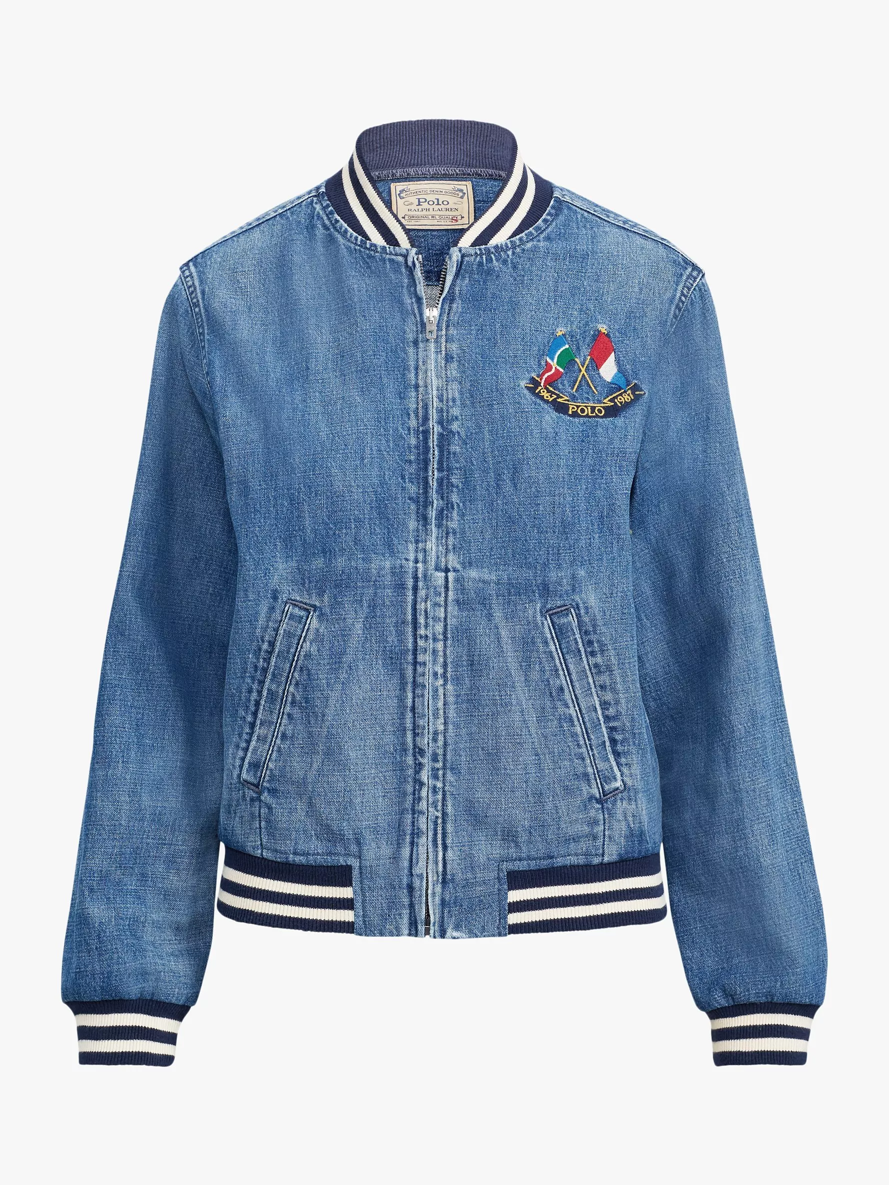 Polo Ralph Lauren Denim Bomber Varsity Jacket Blue