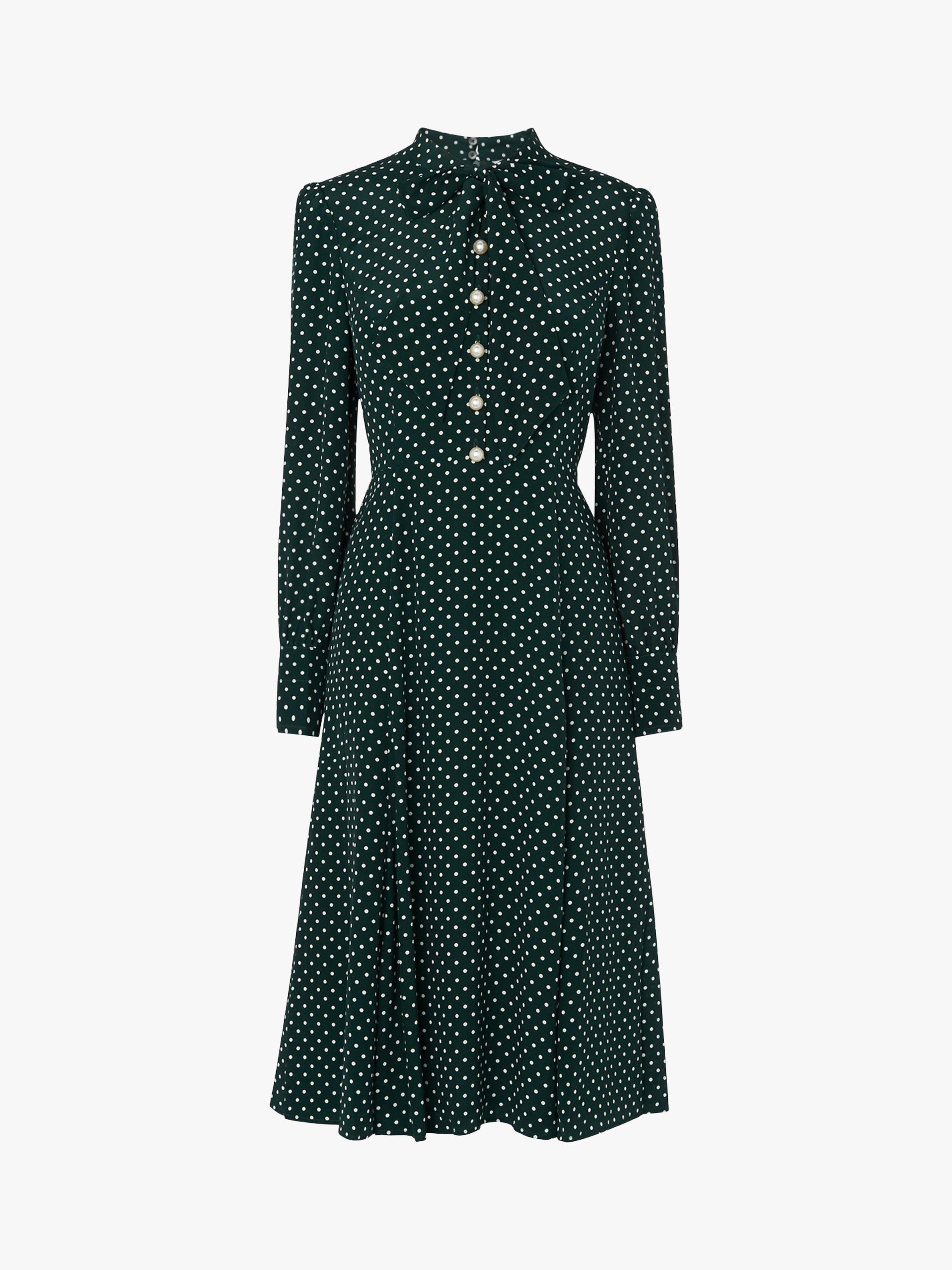 L.K.Bennett Montana Polka Dot Silk Dress Green Polka