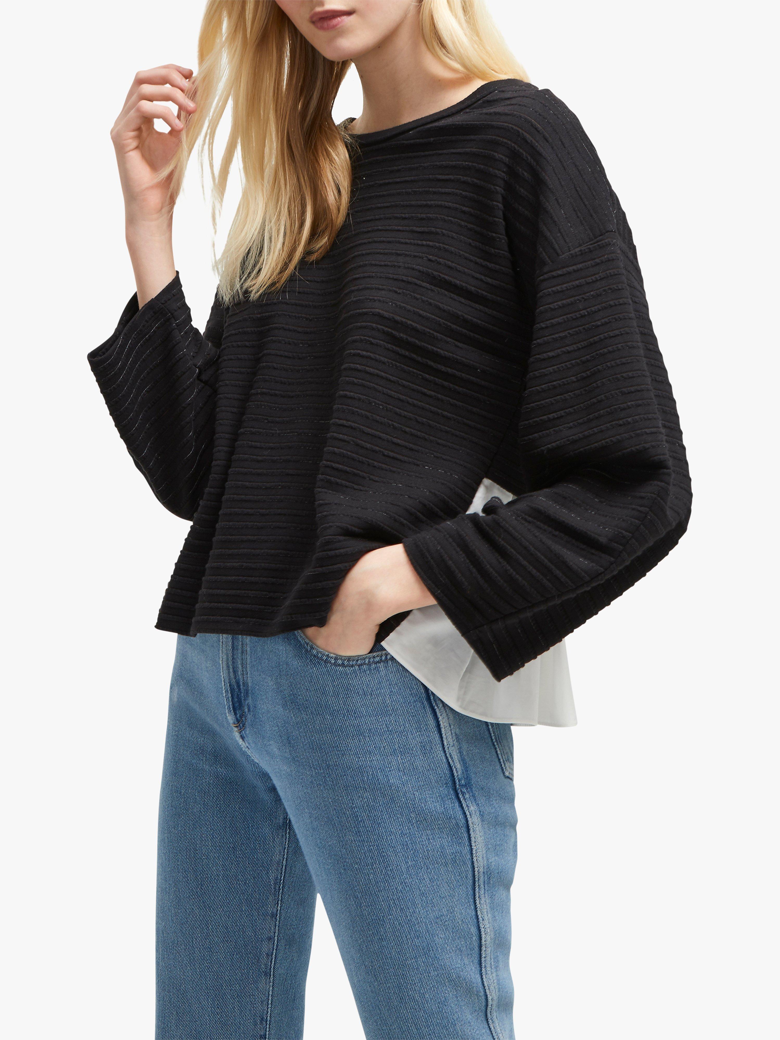 French Connection Freida Jersey Back Top, Black/White