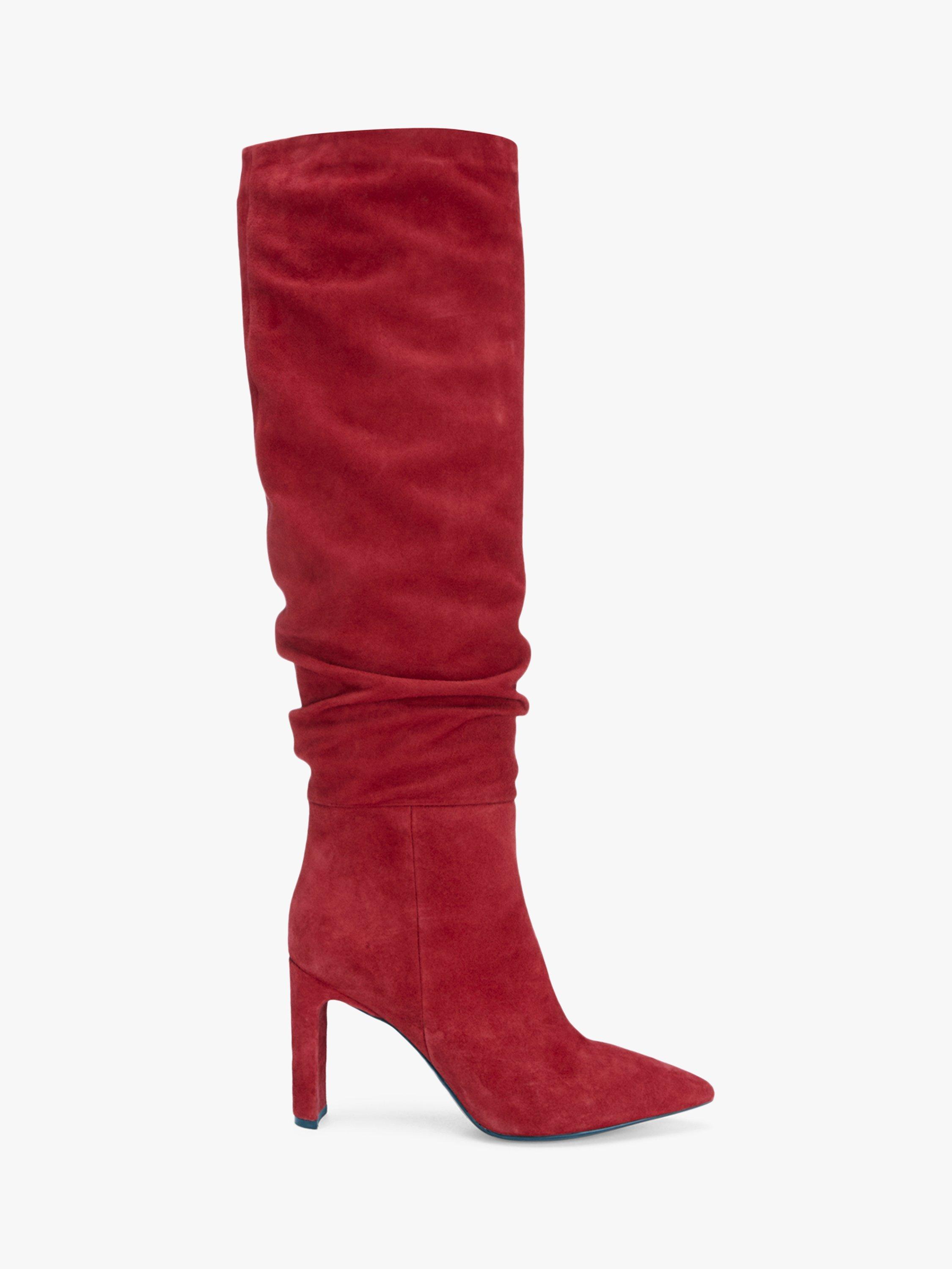 Mint Velvet Joni Block Heel Knee High Boots Dark Red Leather