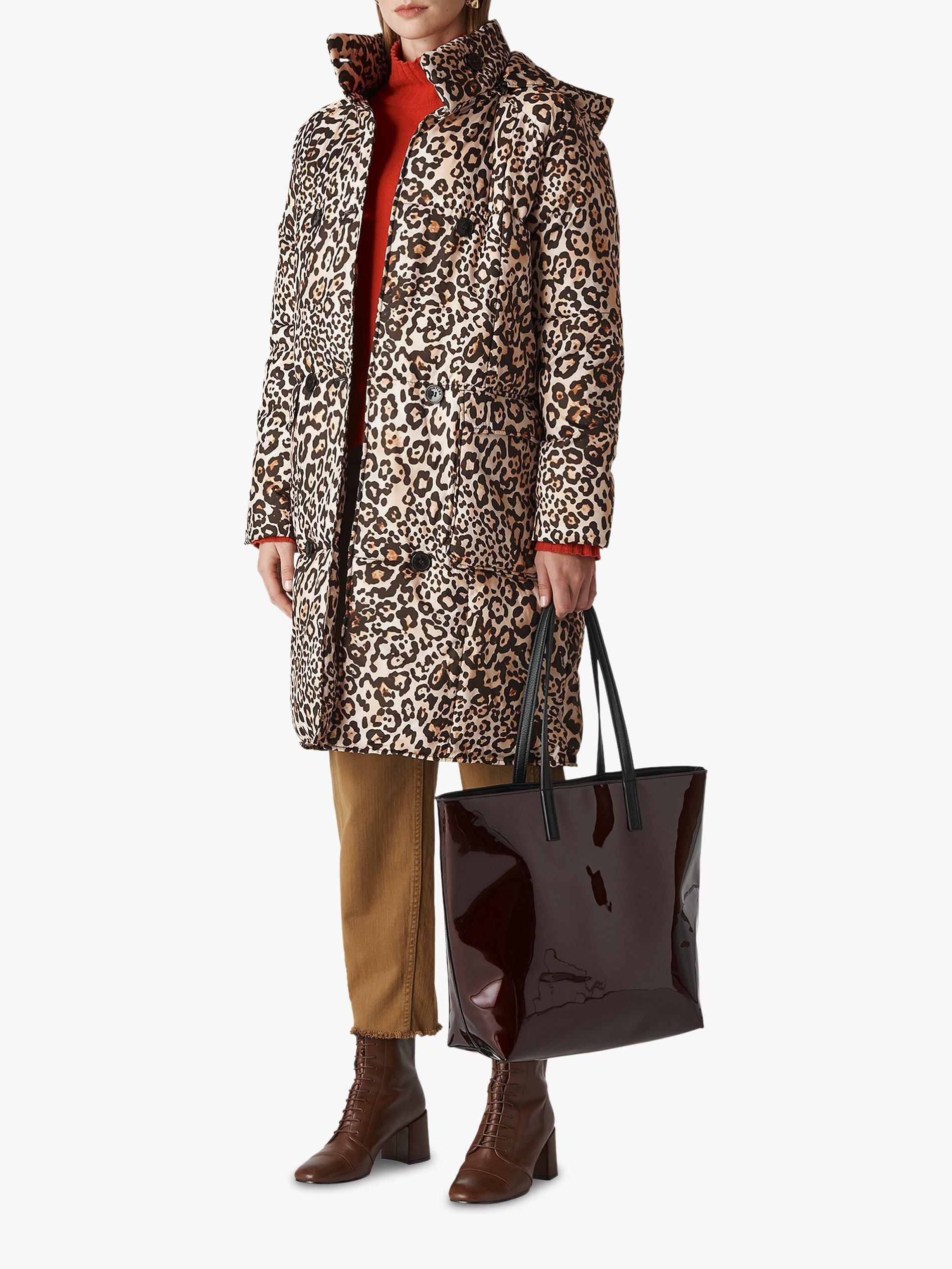 Whistles Animal Print Longline Puffer Coat, Leopard Print