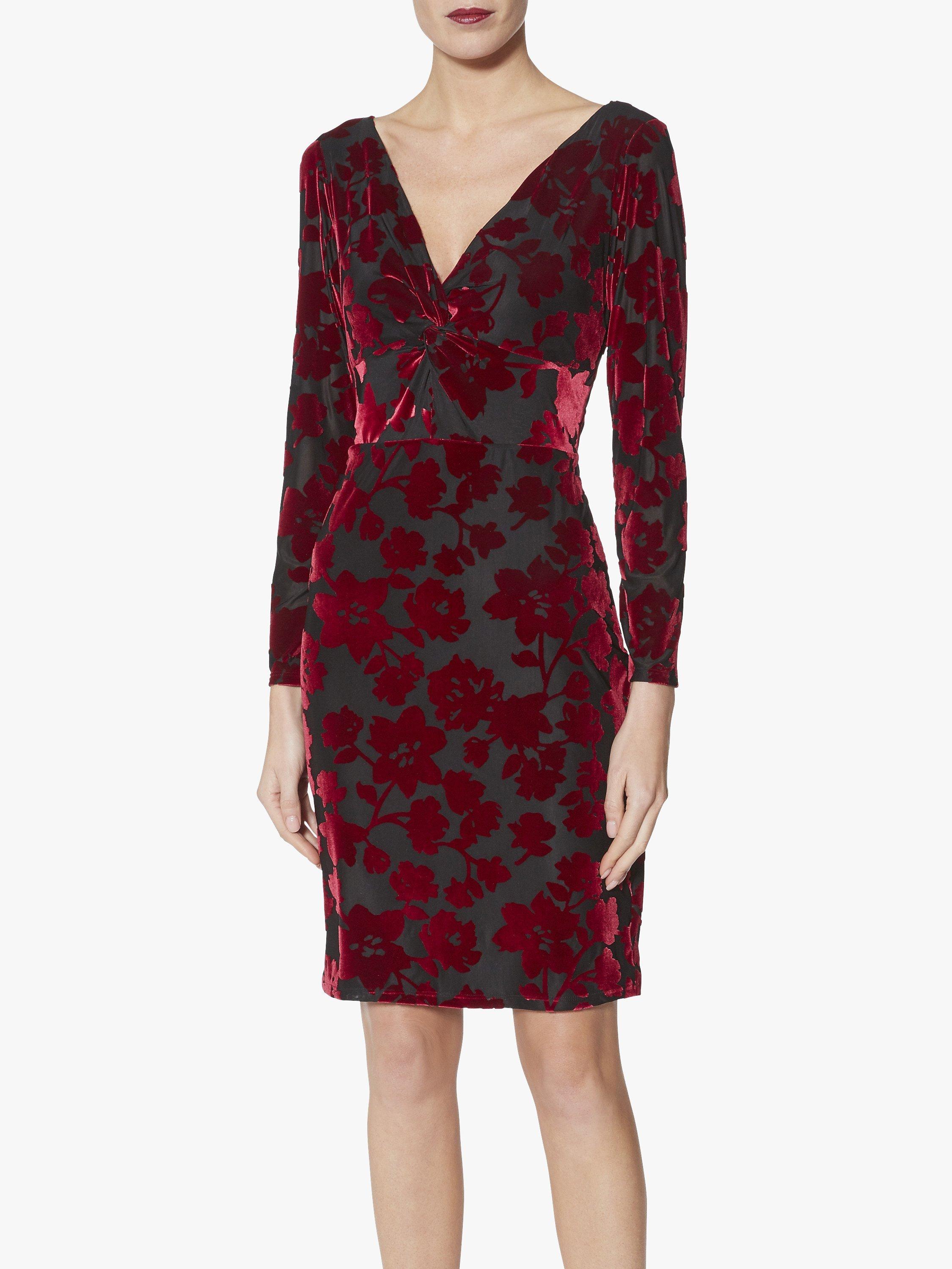 Gina Bacconi Fatima Velvet Knot Front Dress, Black/Red