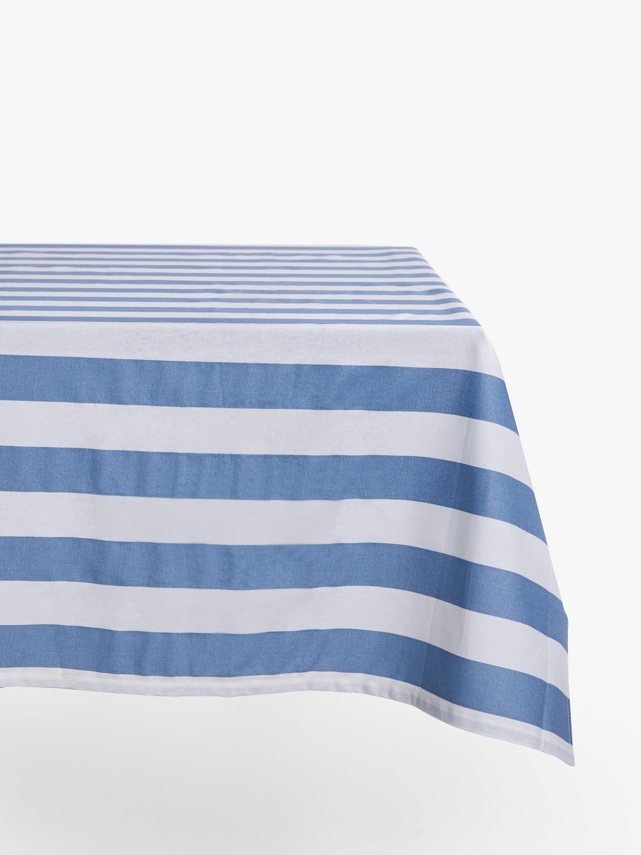 John Lewis & Partners Coastal Wipeable Striped Tablecloth, Blue/White