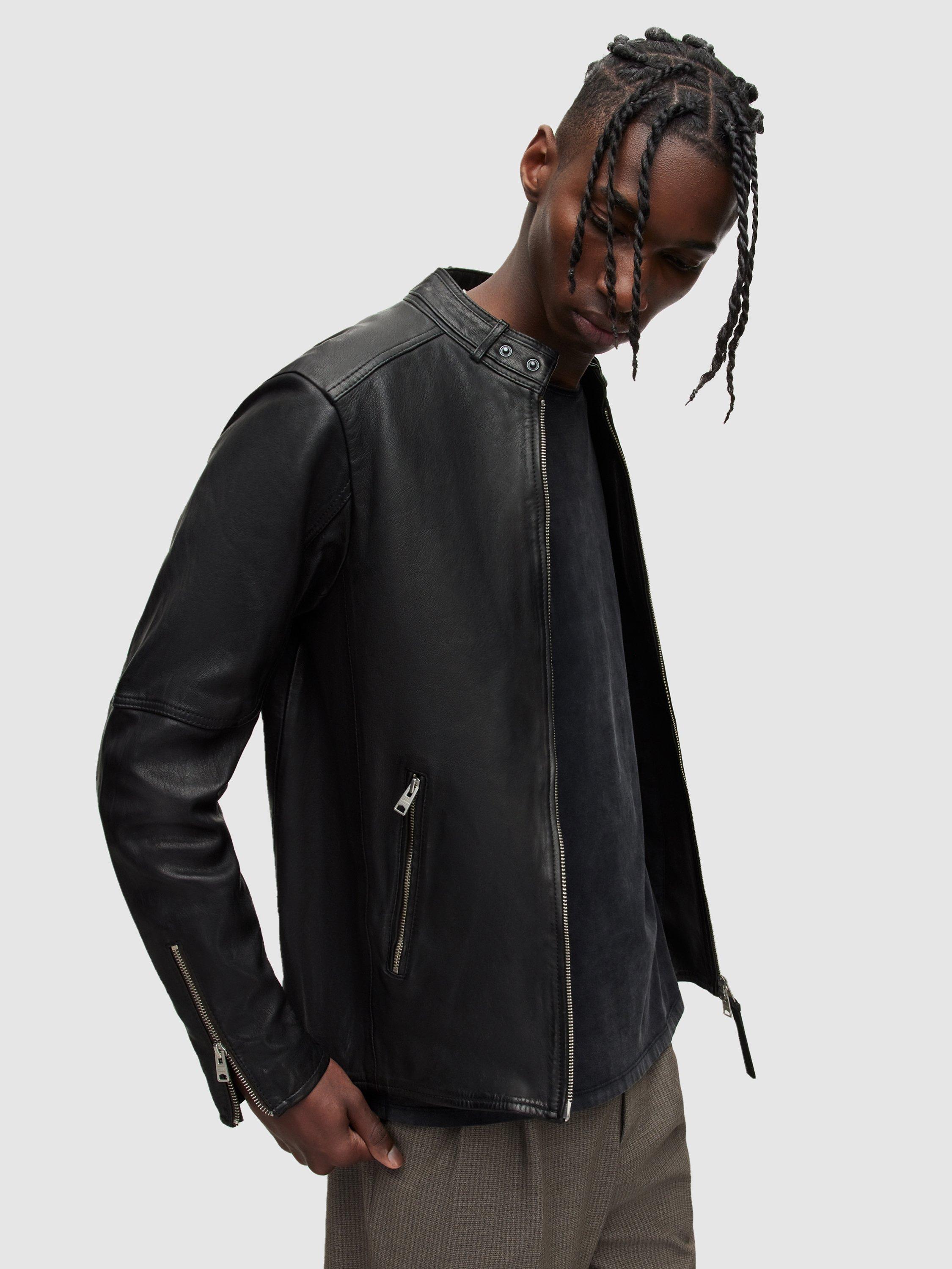 Product image 9 of 10, which shows AllSaints Cora Leather Jacket, Jet Black, XS