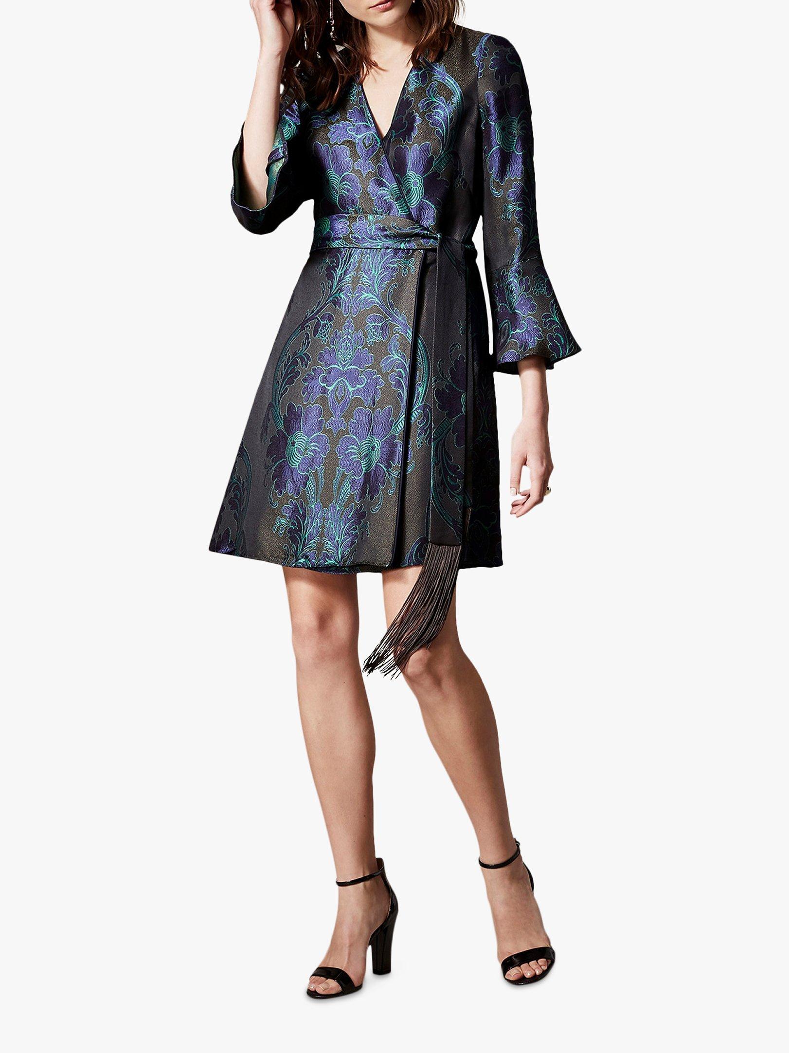 Karen Millen Floral Jacquard Mini Dress, Green/Multi