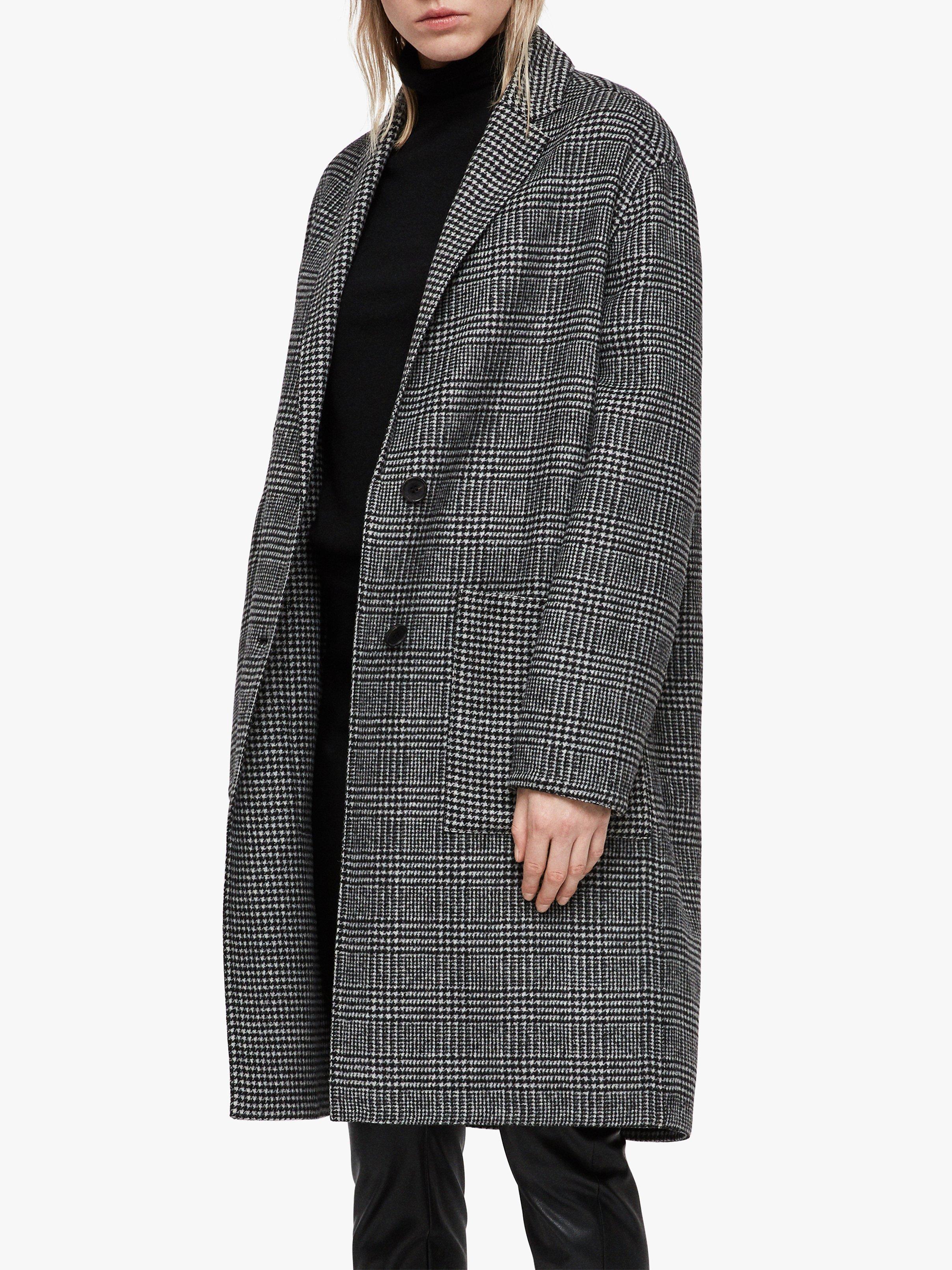 AllSaints Anya Dogtooth Check Coat, Black/White