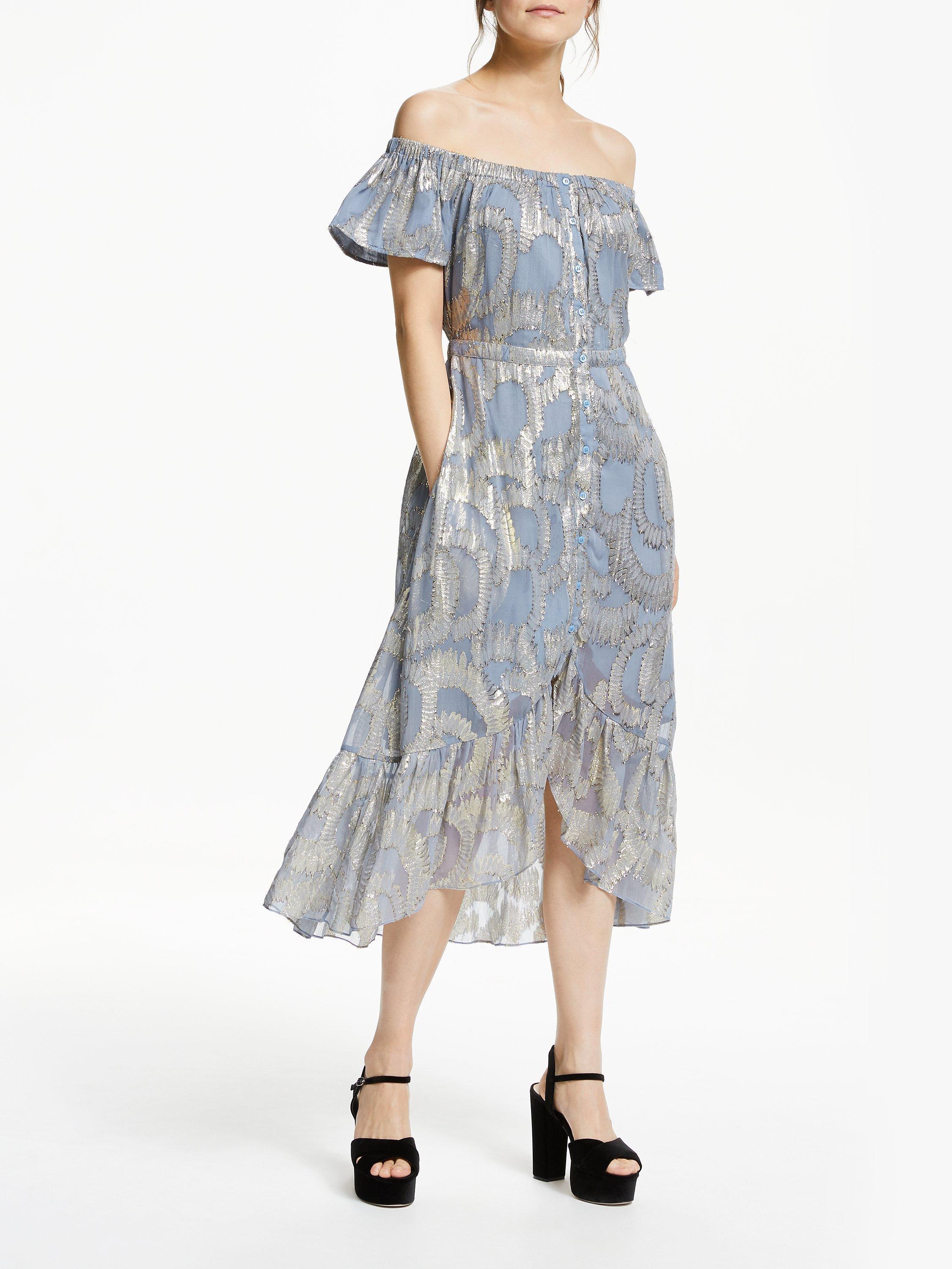Somerset by Alice Temperley Jacquard Off Shoulder Midi Dress, Blue/Multi