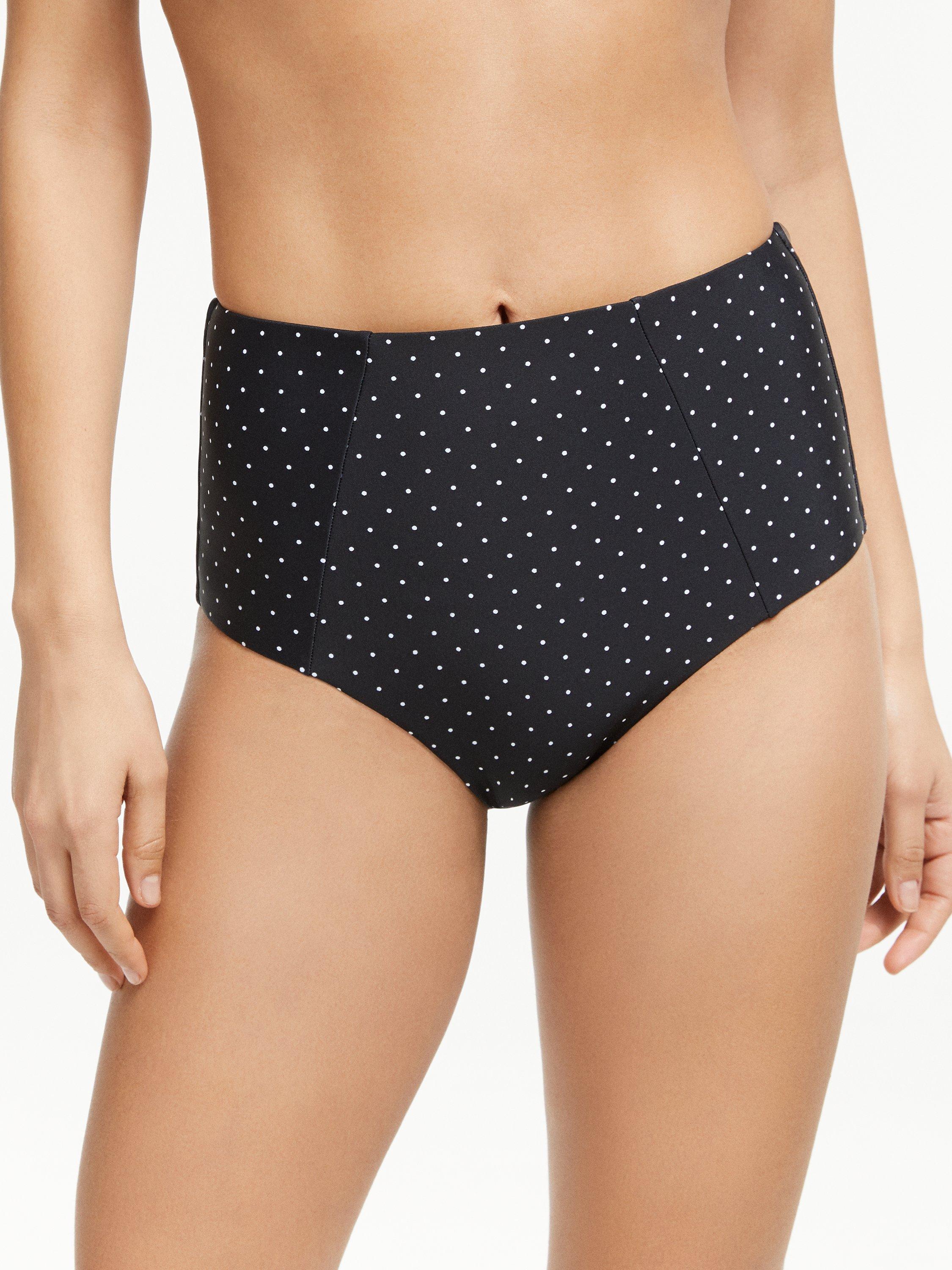 John Lewis & Partners Mono Pin Dot High Waist Control Swim Briefs, Black