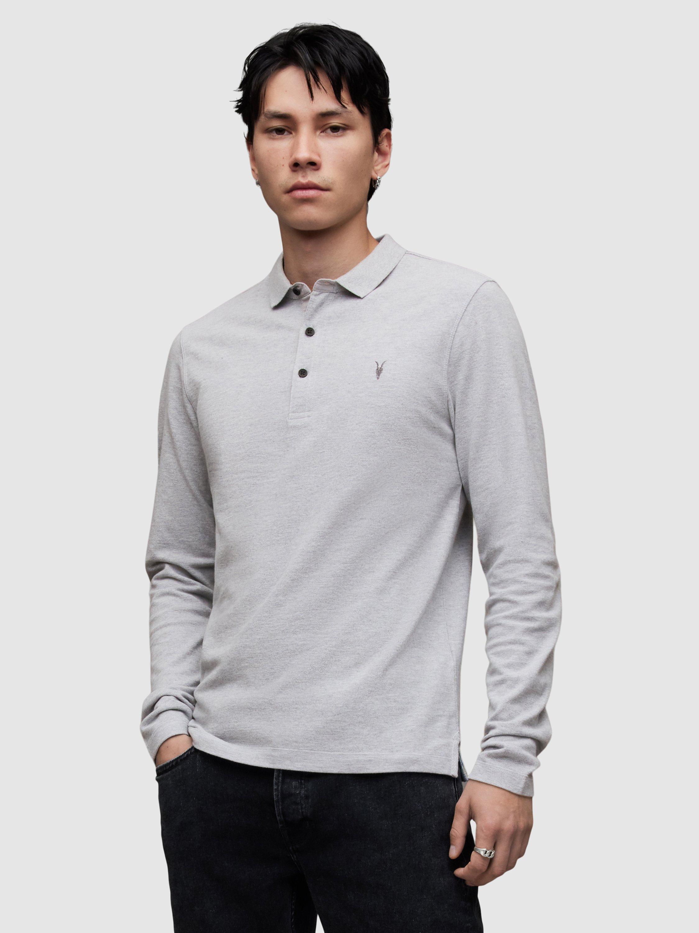 AllSaints Reform Long Sleeve Polo Shirt, Grey Marl