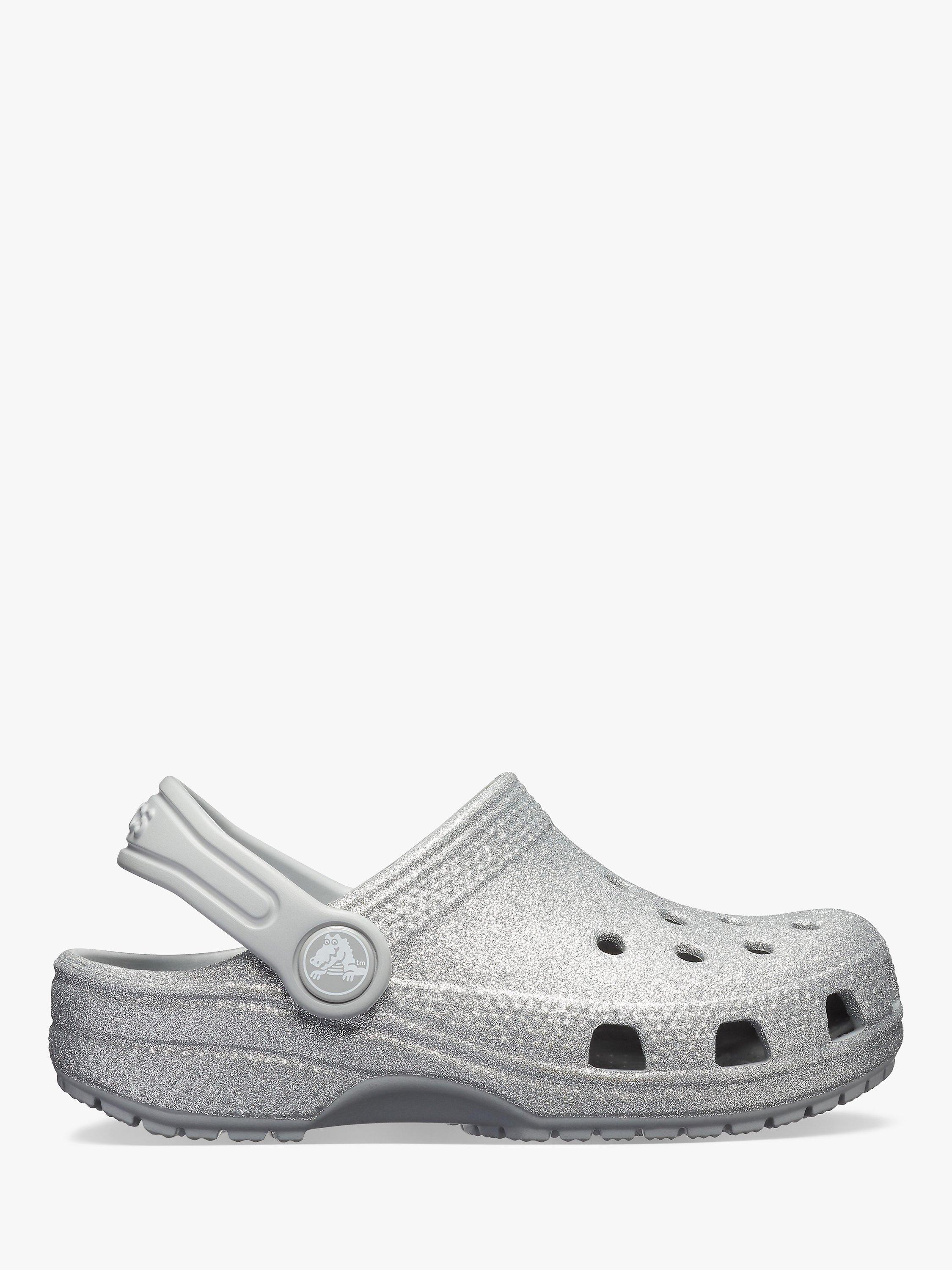 Crocs Children's Classic Glitter Croc Clogs, Silver