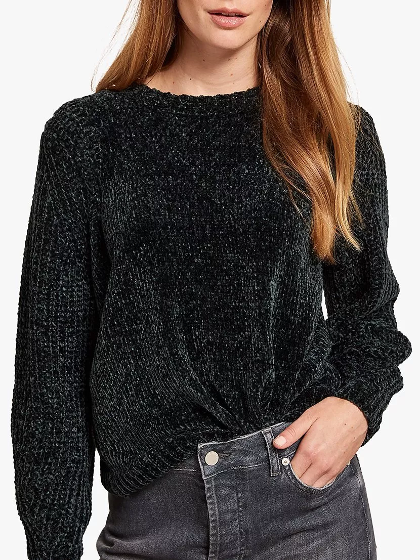 Mint Velvet Cropped Knit Chenille Jumper Green