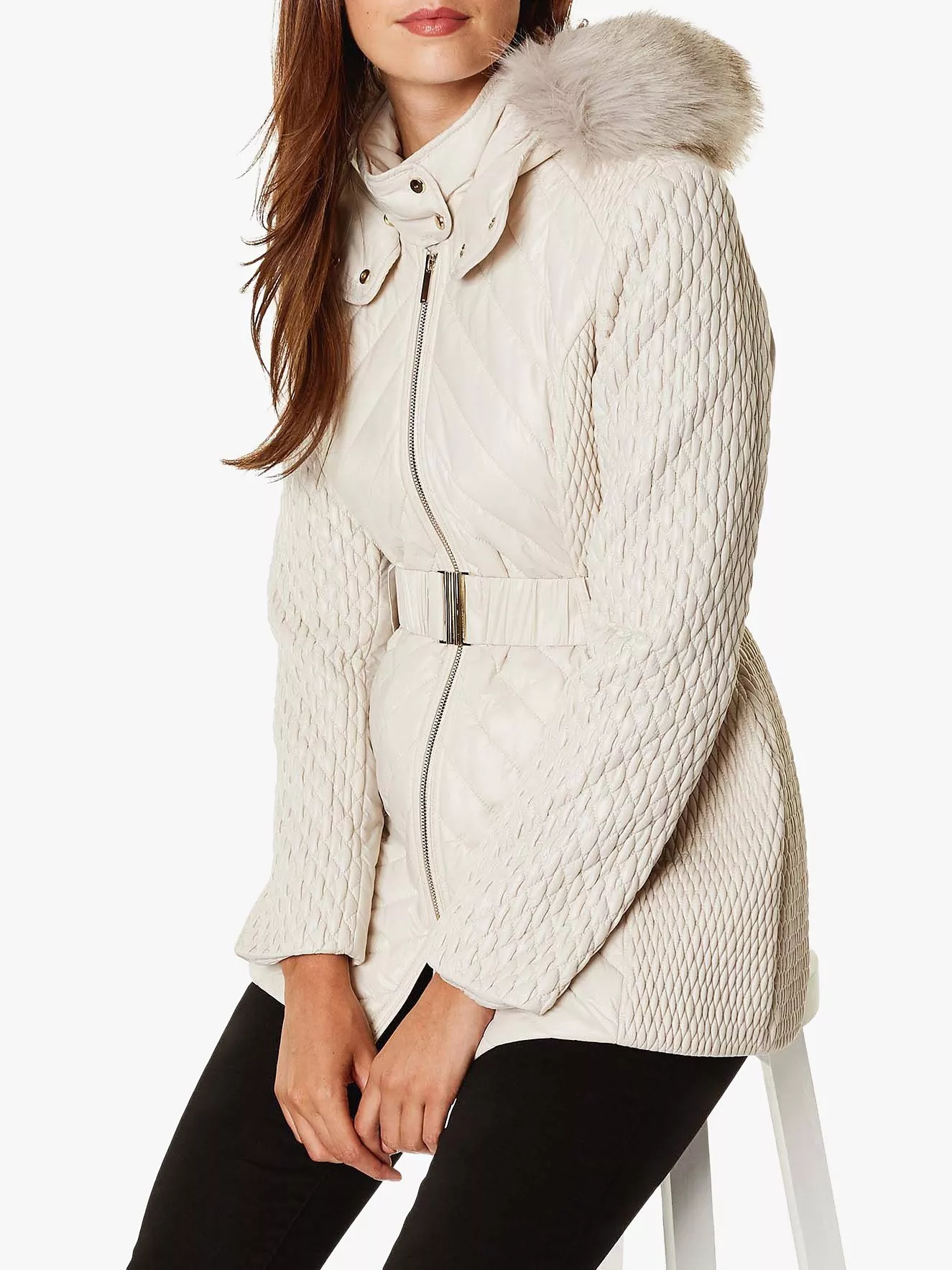 Karen Millen Quilted Coat Winter White