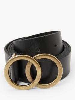 John Lewis Olivia Double O Detail Leather Jeans Belt, Black