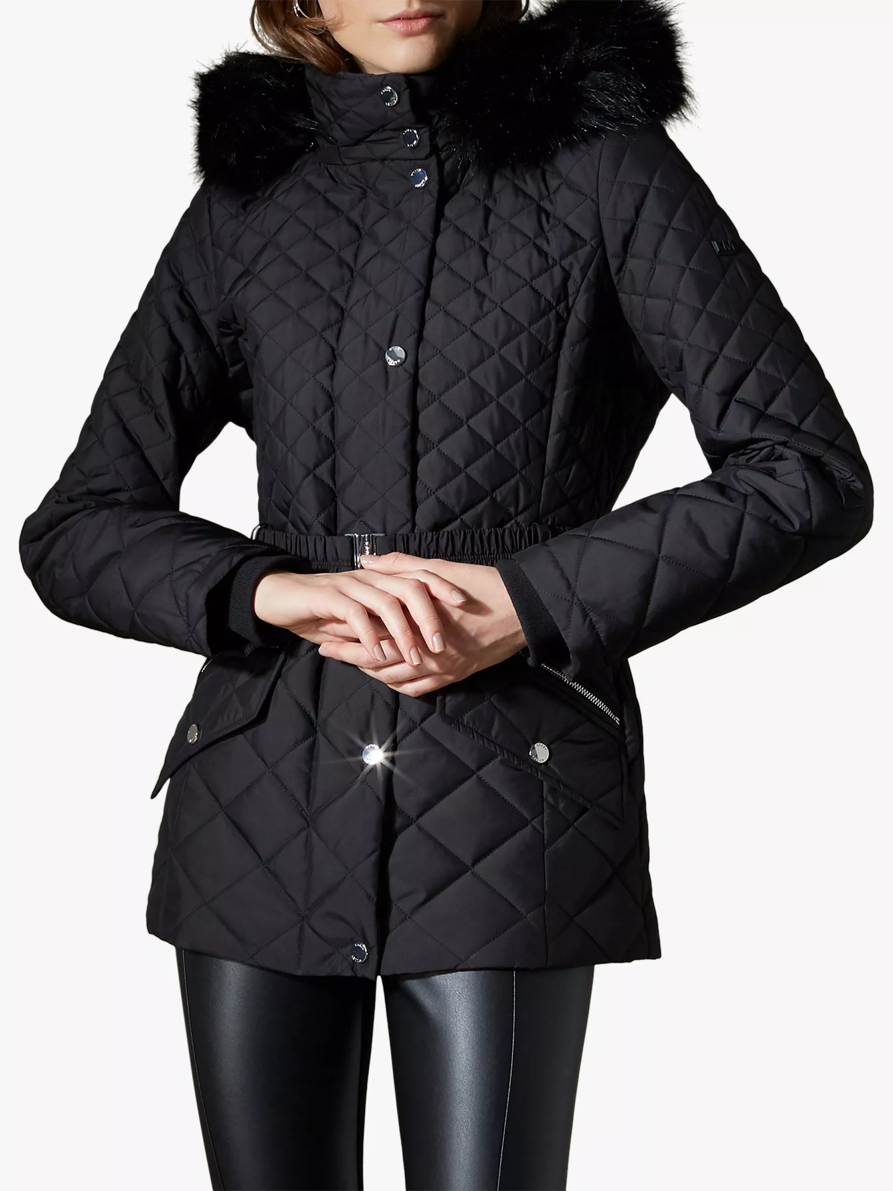 Karen Millen Belted Puffer Coat Black