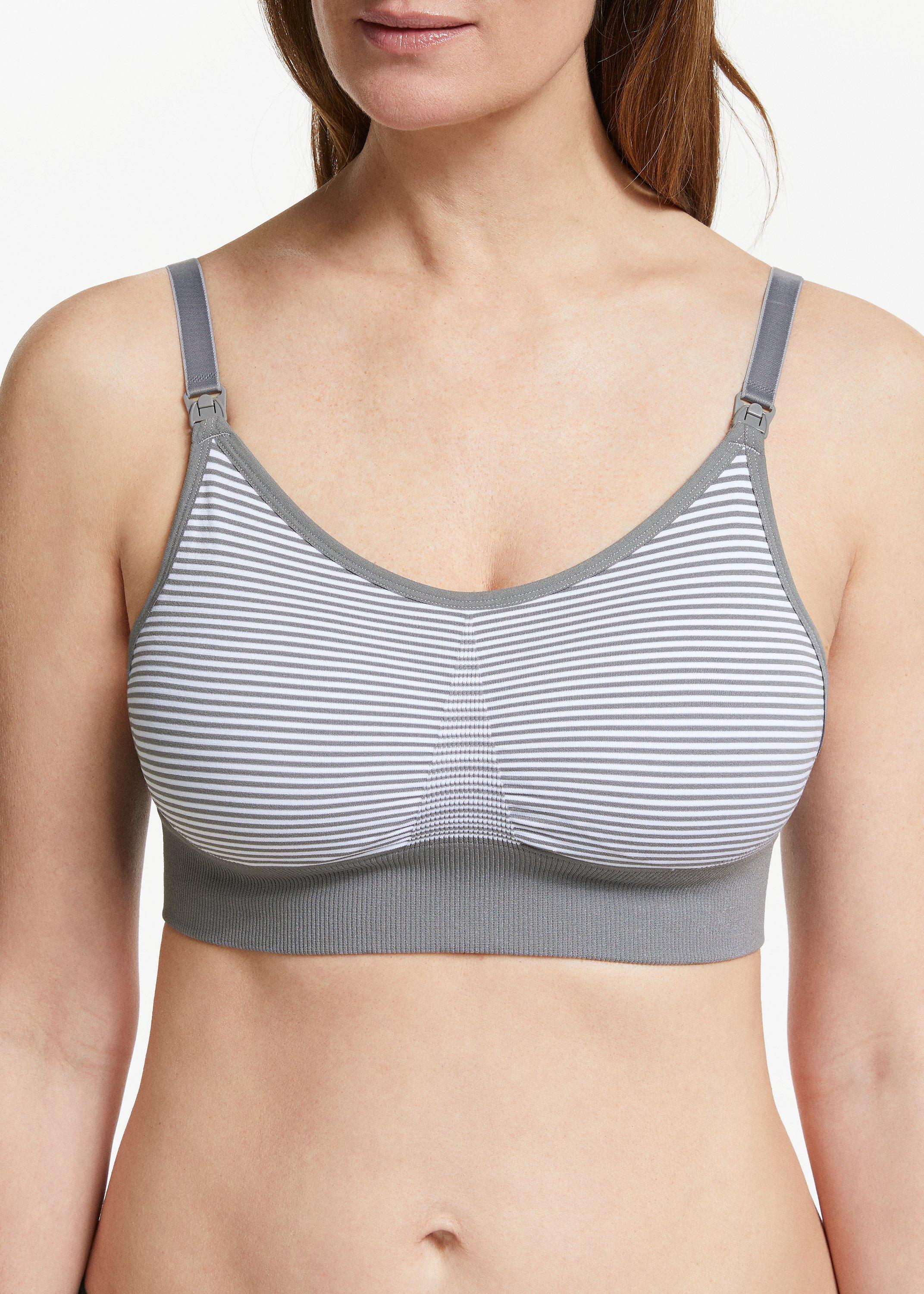 Product image 2 of 5, which shows John Lewis Maria Seam Free Maternity Bra, Pack of 2, Pink/Grey Stripe, M