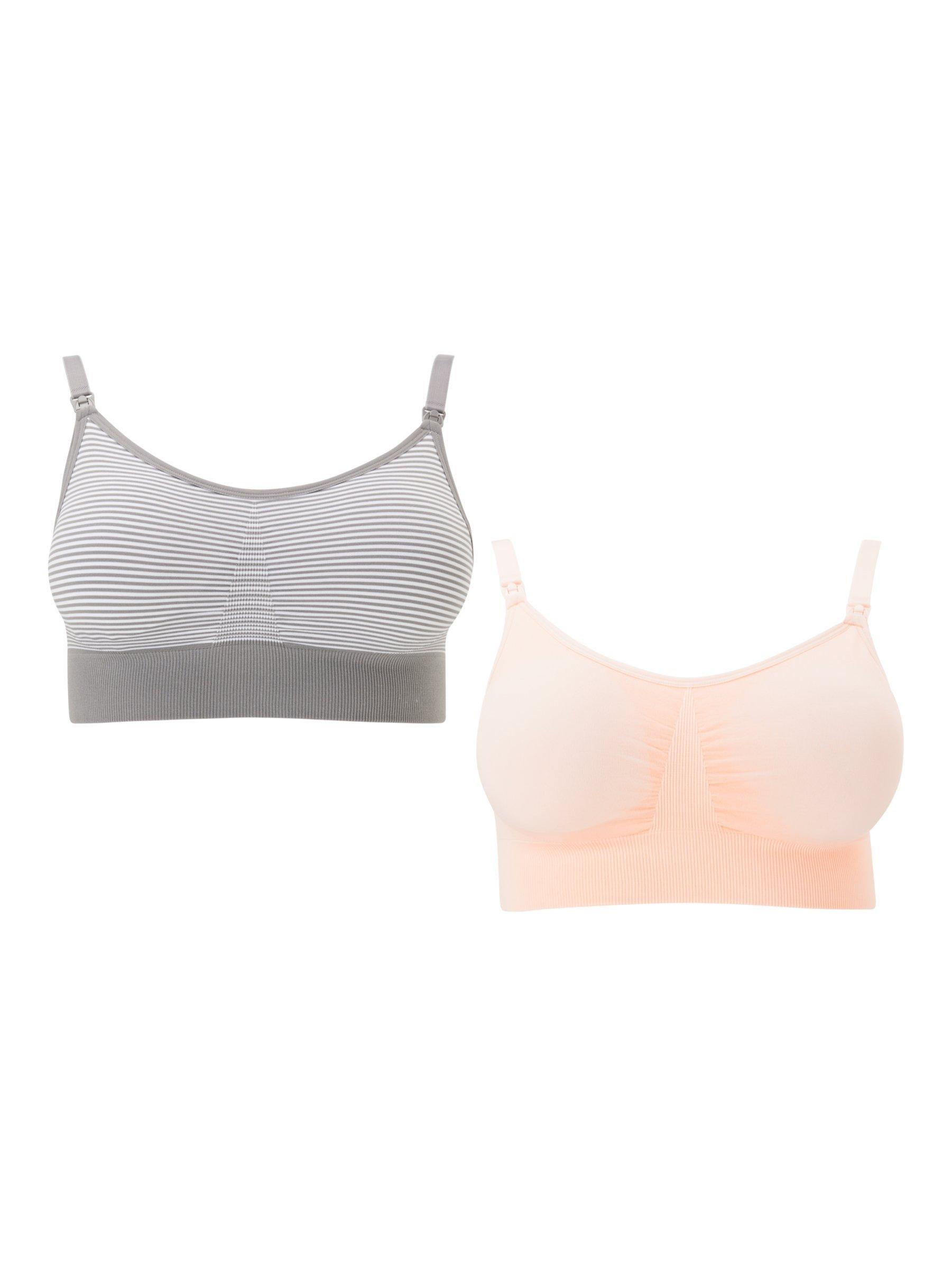 Product image 1 of 5, which shows John Lewis Maria Seam Free Maternity Bra, Pack of 2, Pink/Grey Stripe, M