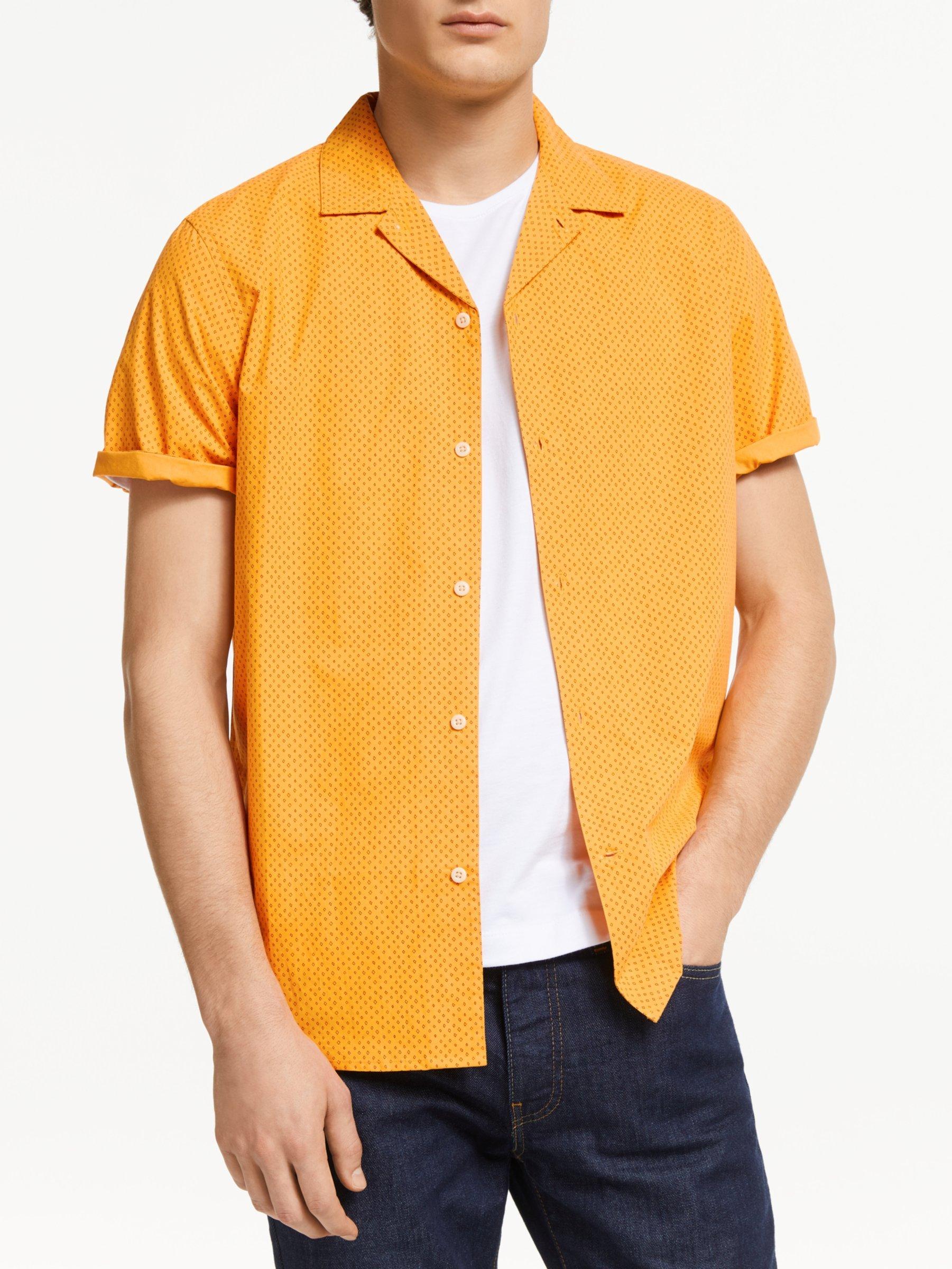 John Lewis & Partners Diamond Print Short Sleeve Shirt, Yellow