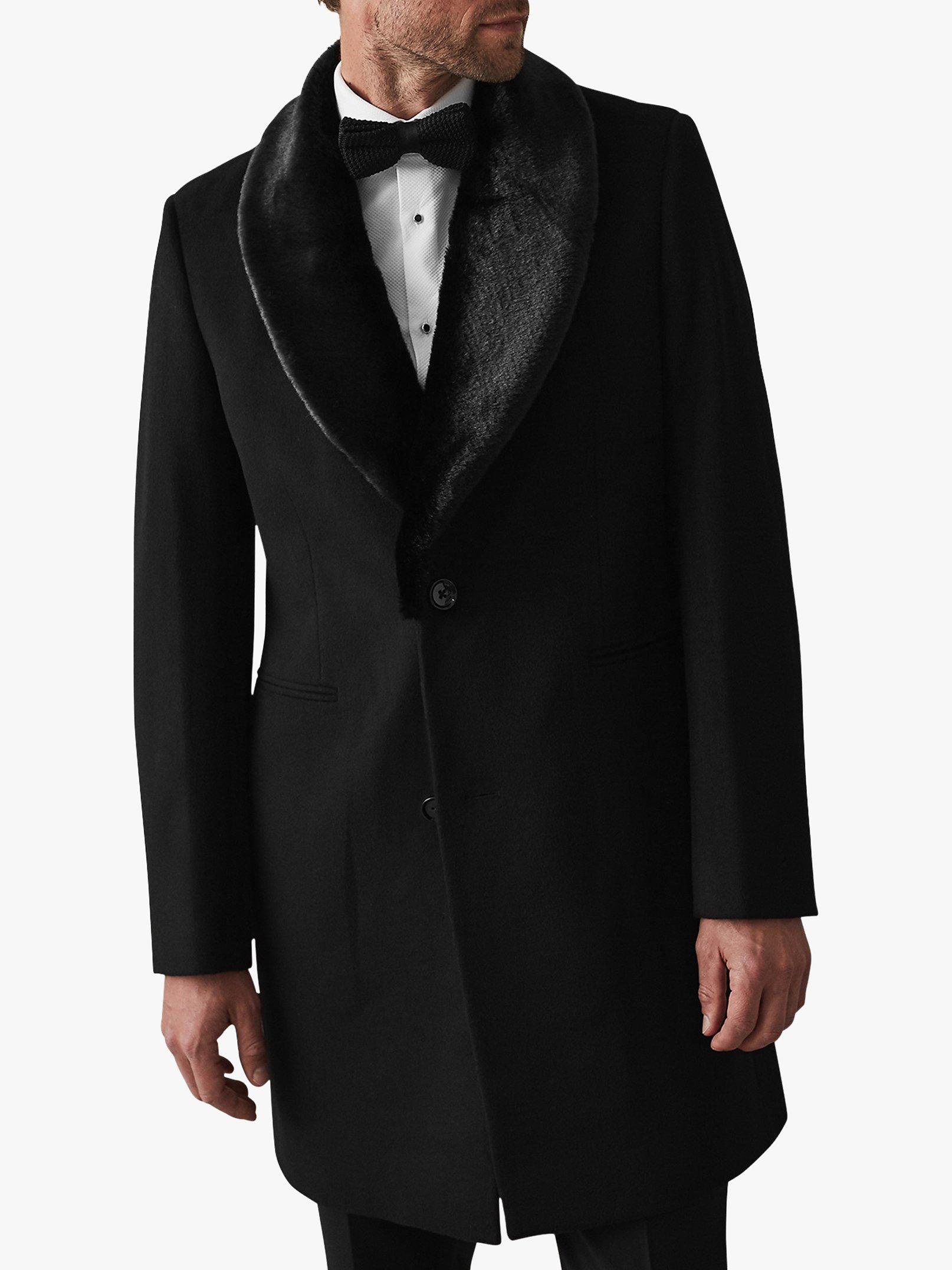 Reiss Hudson Faux Fur Shawl Collar Overcoat Black