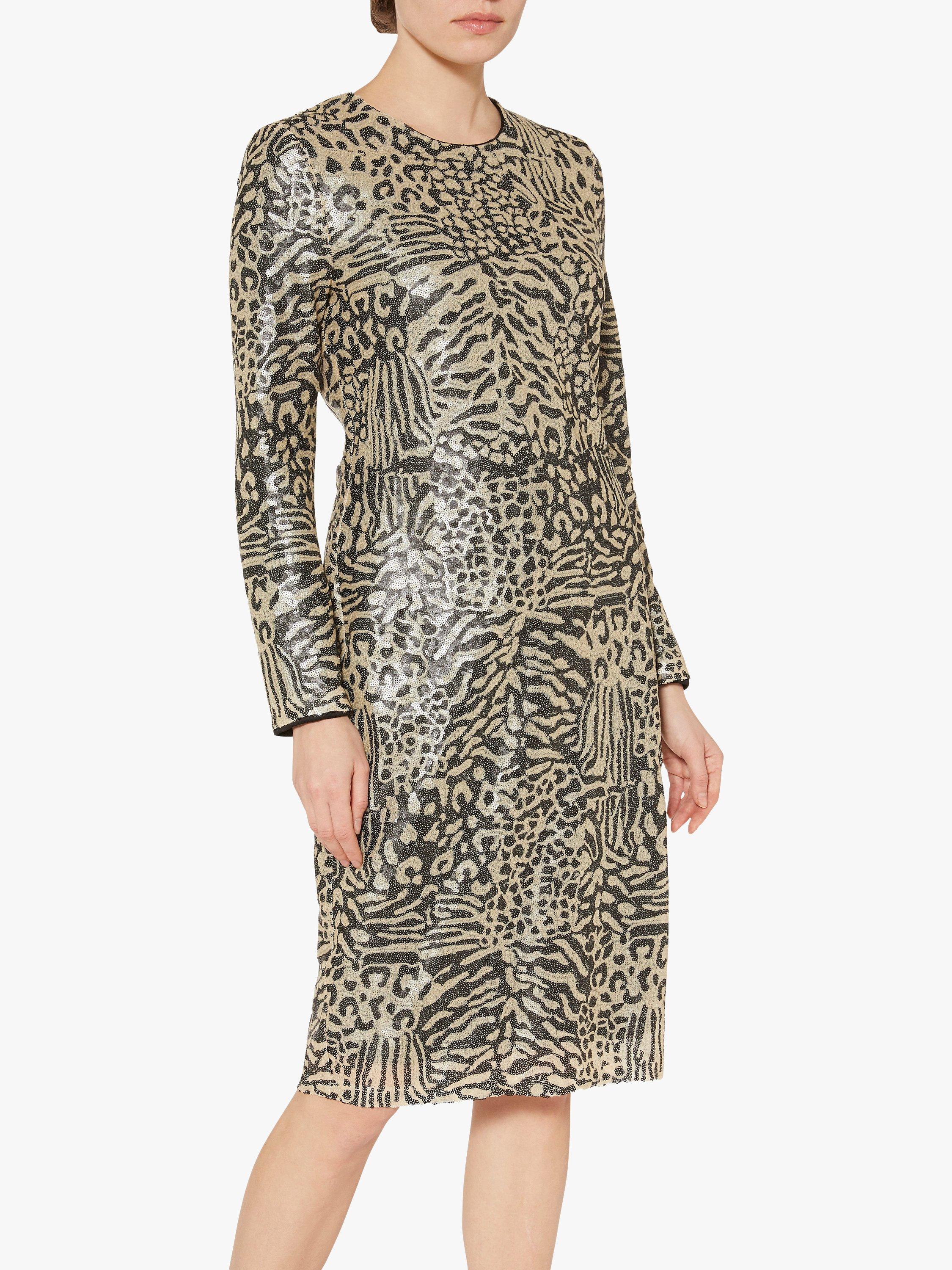 Product image 1 of 5, which shows Gina Bacconi Ceri Abstract Animal Sequin Dress, Neutral, 8