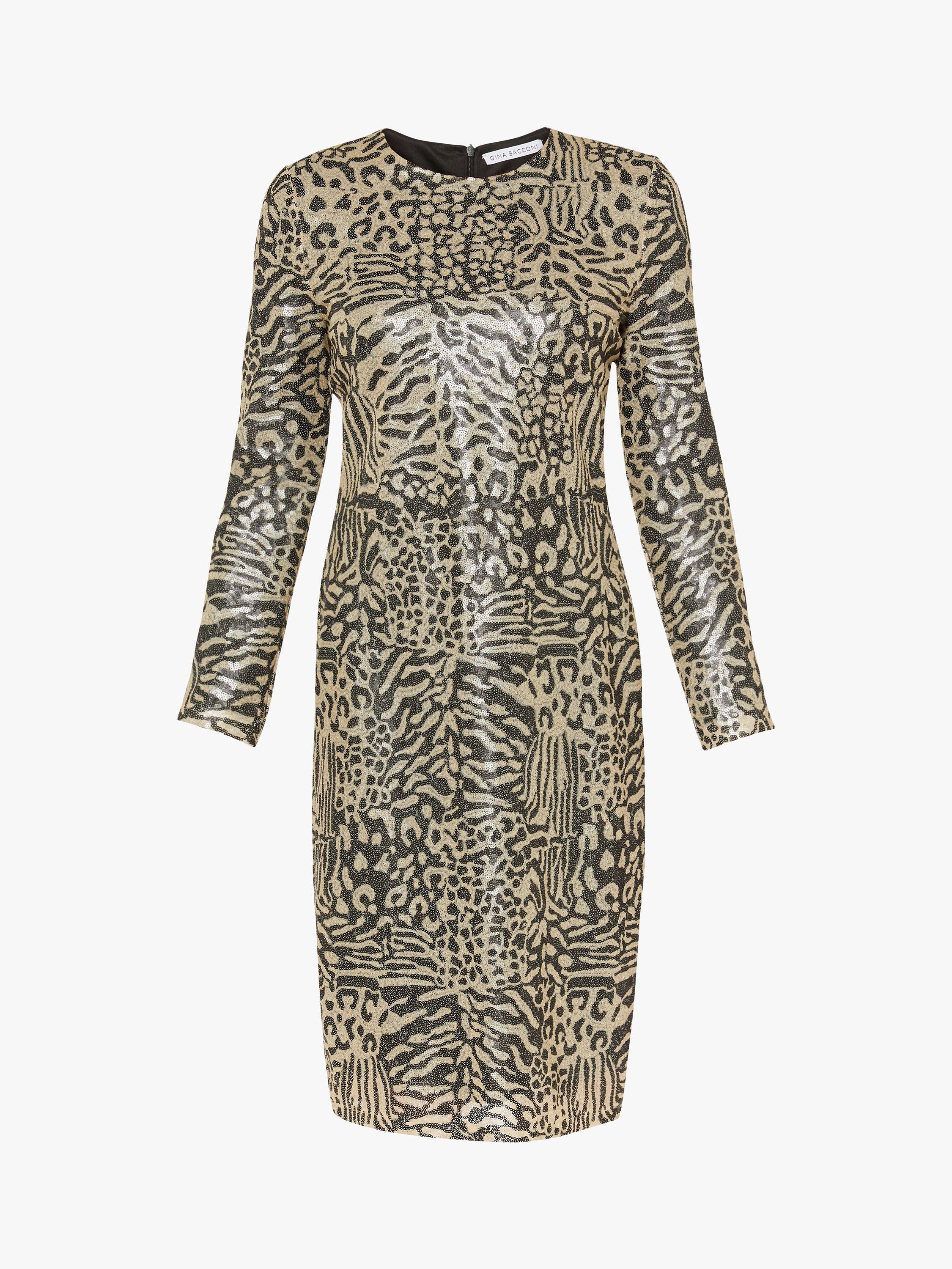 Product image 4 of 5, which shows Gina Bacconi Ceri Abstract Animal Sequin Dress, Neutral, 8