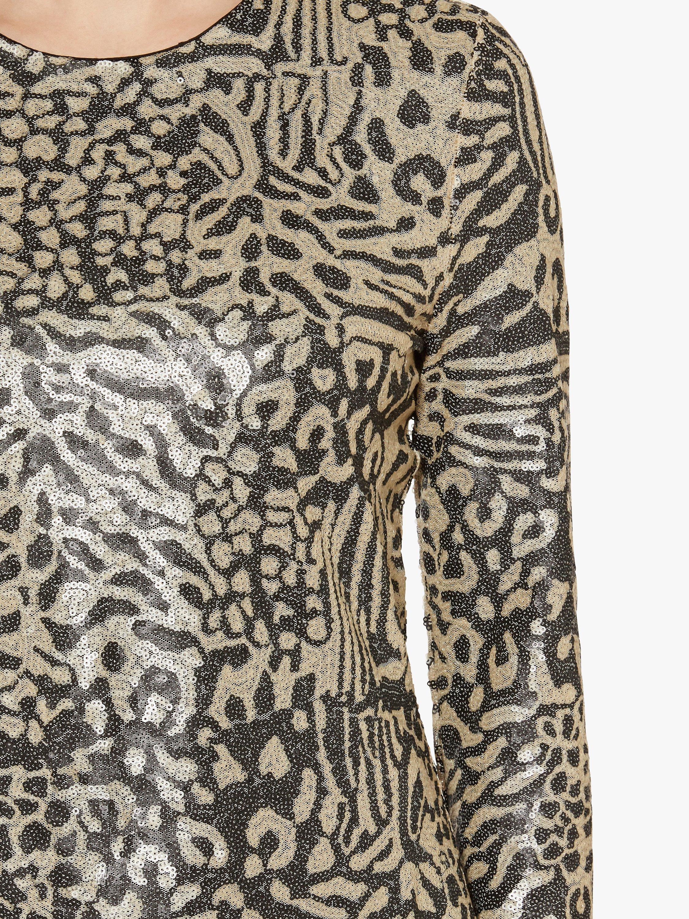 Product image 5 of 5, which shows Gina Bacconi Ceri Abstract Animal Sequin Dress, Neutral, 8
