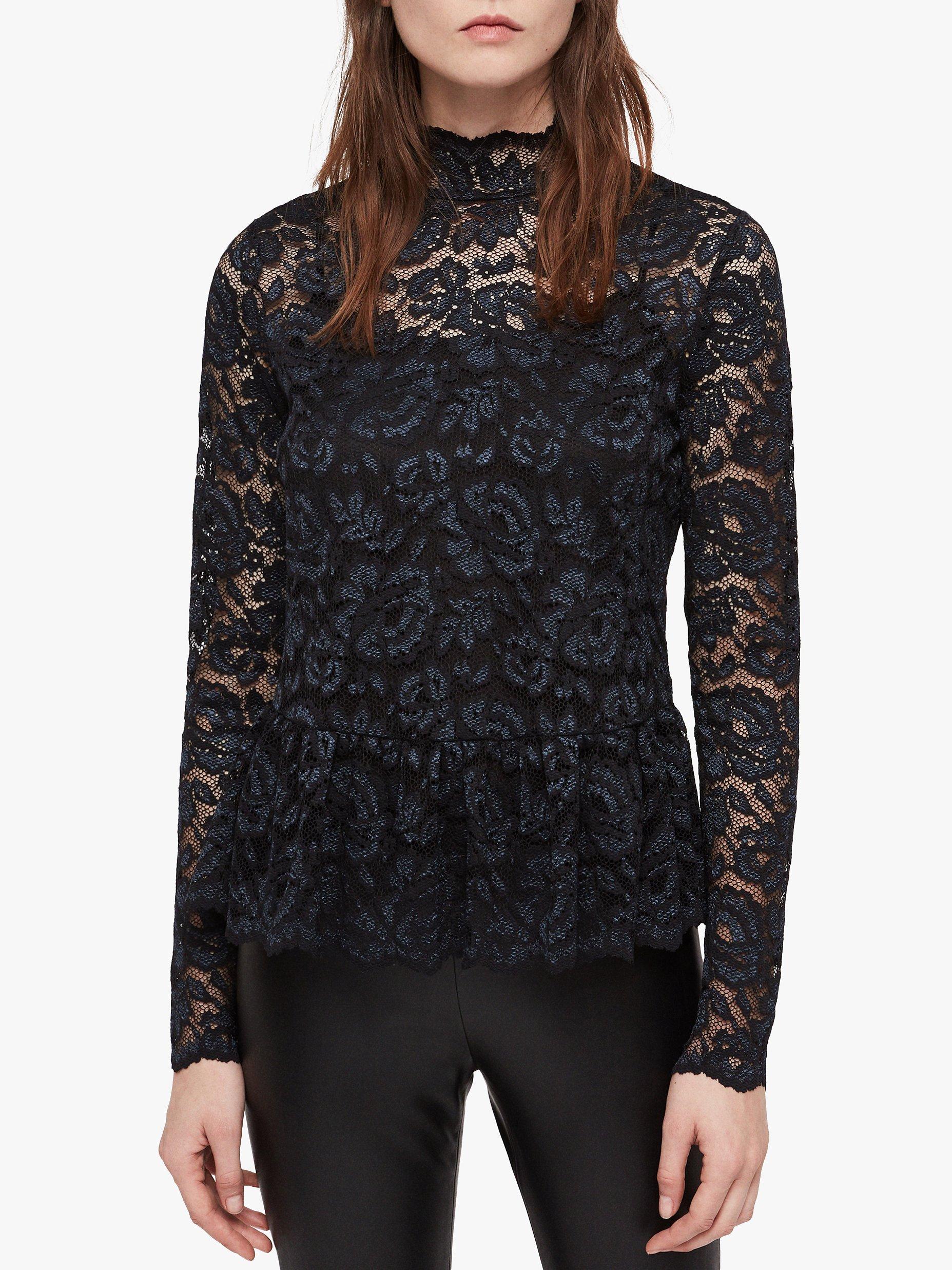 AllSaints Ellen Lace Top, Dark Blue