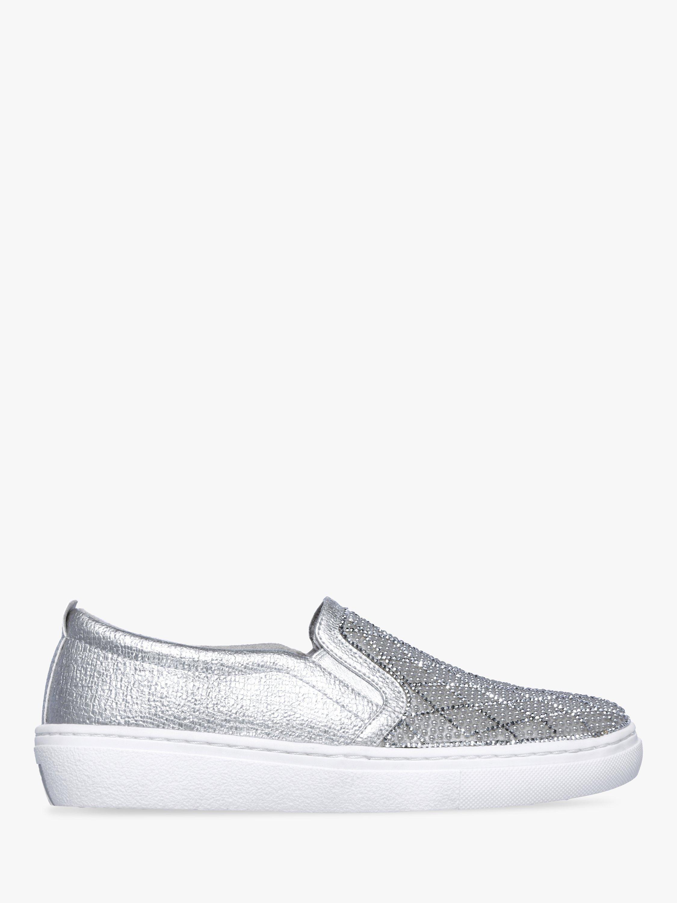 Skechers Goldie Rhinestone Embellished Plimsolls Silver Leather