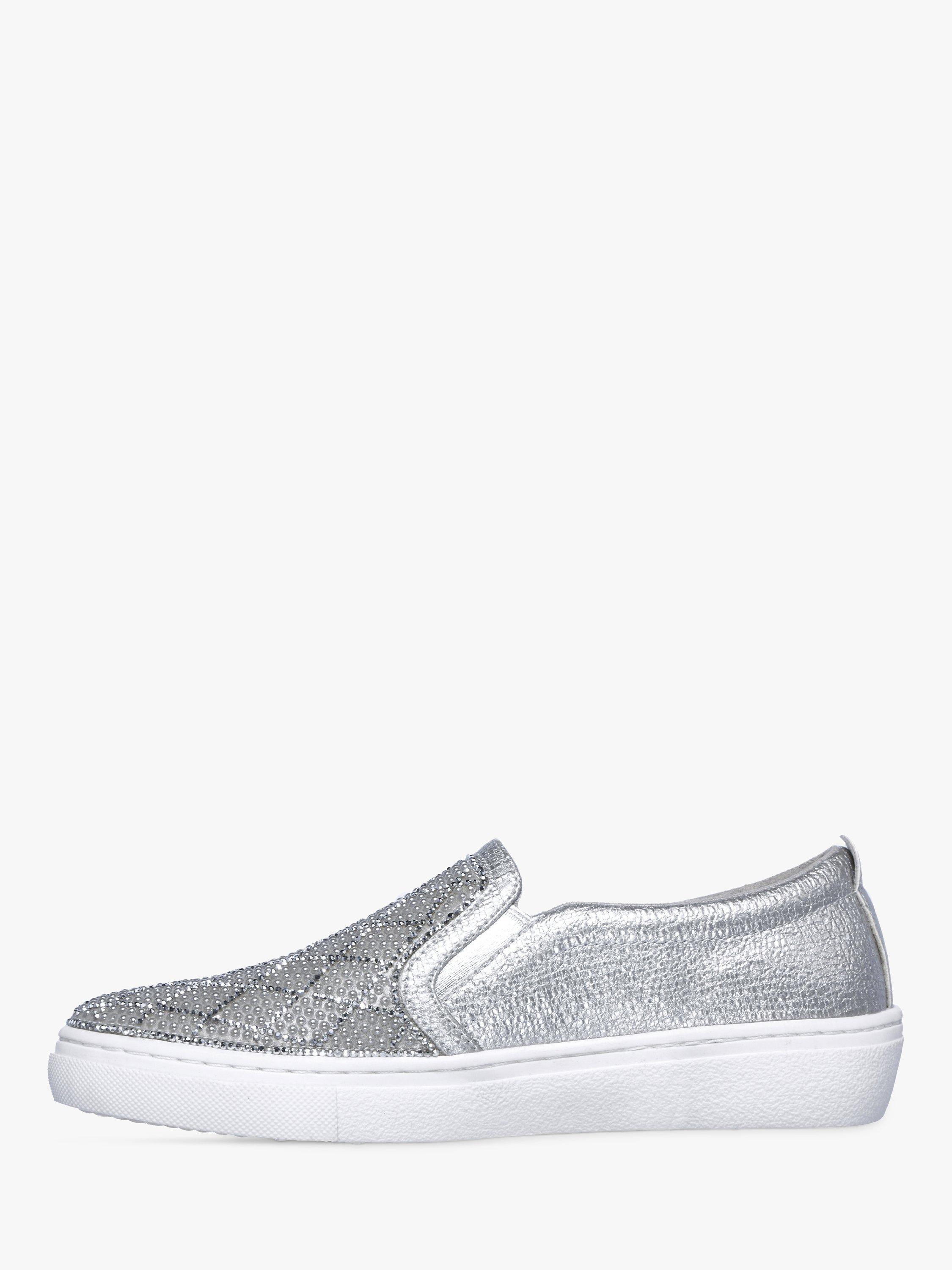 Skechers Goldie Rhinestone Embellished Plimsolls Silver Leather