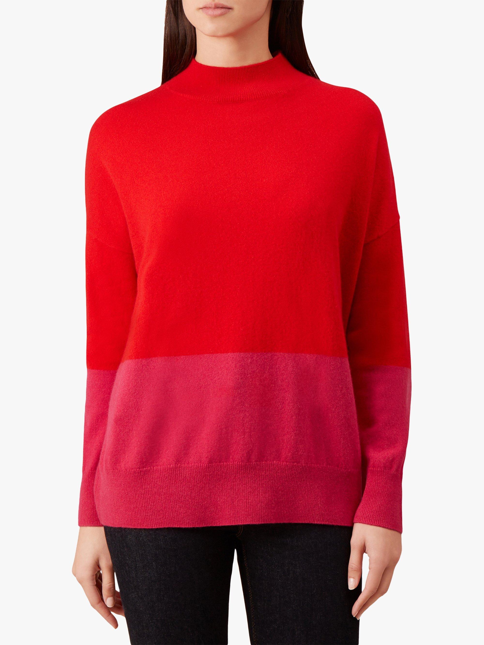 Hobbs Cydney Colour Block Jumper, Pink/Red
