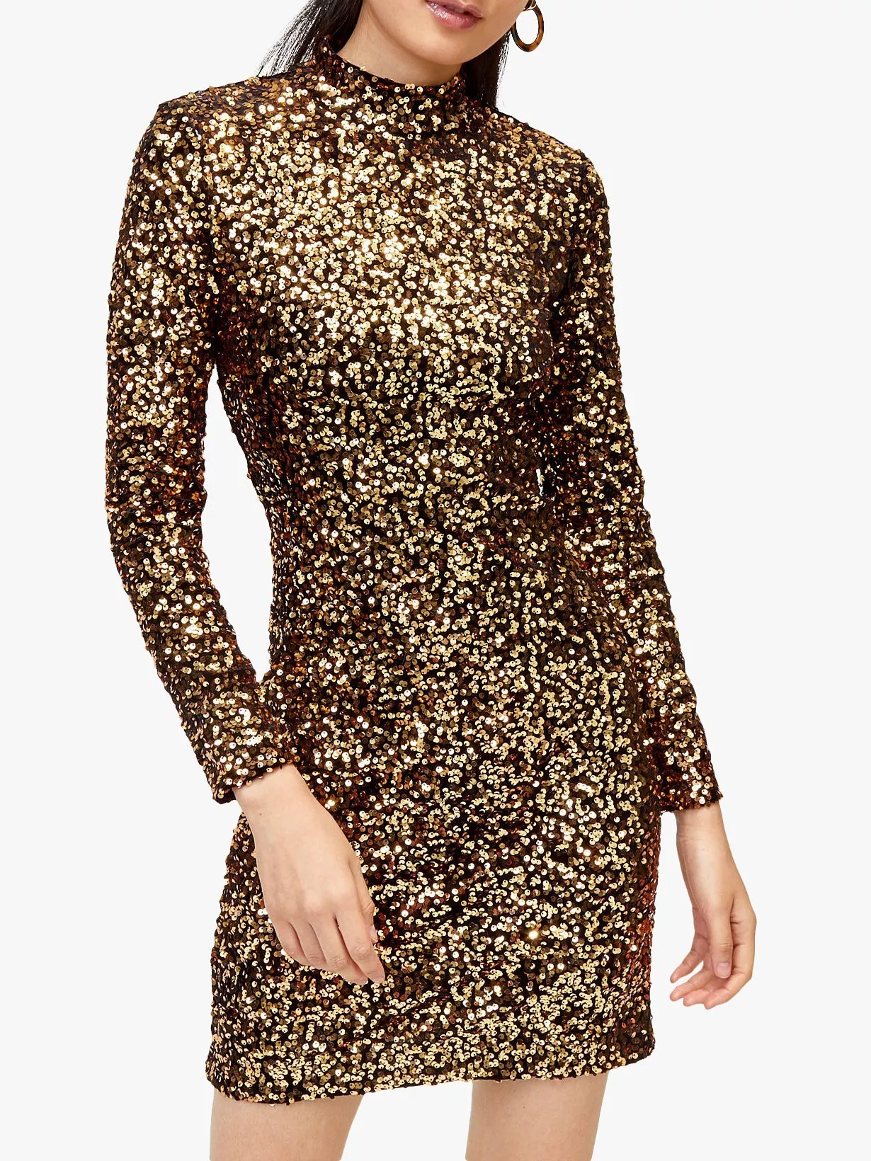 Warehouse Velvet Sequin High Neck Dress