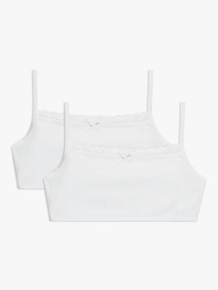 John Lewis Kids' Lace Crop Tops, Pack of 2, White, White