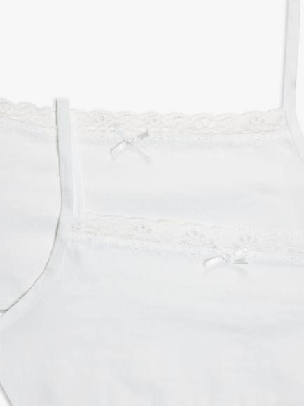 John Lewis Kids' Lace Crop Tops, Pack of 2, White - view 2, White
