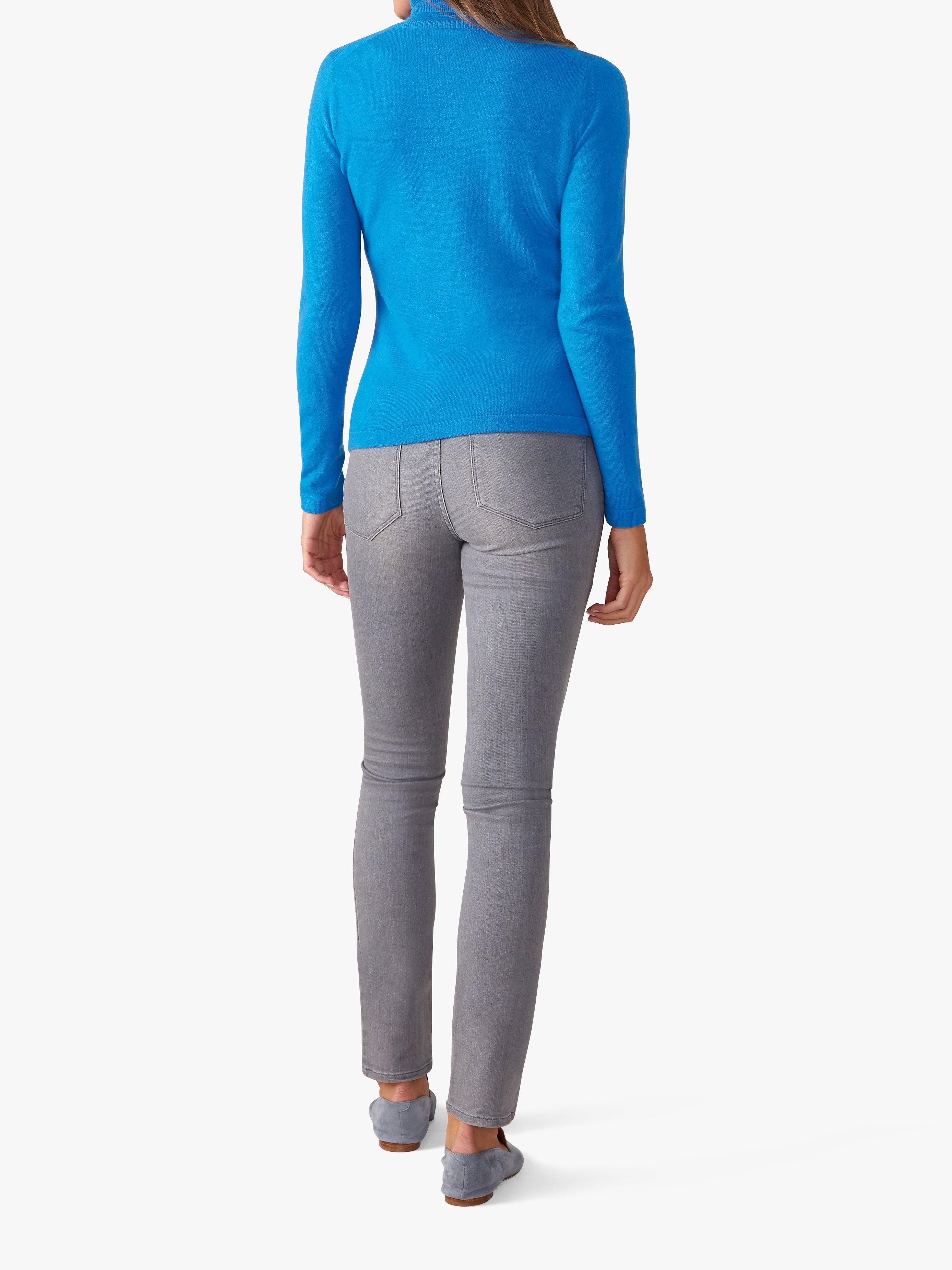 Product image 2 of 4, which shows Pure Collection Cashmere Roll Neck Jumper, Greek Blue, 8