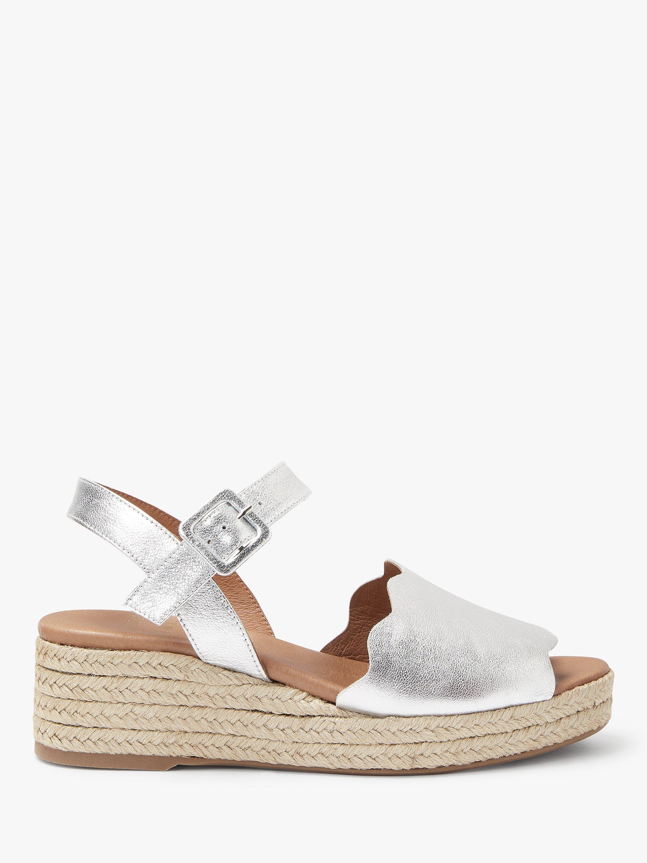 John Lewis & Partners Kaylah Flatform Open Toe Sandals, Silver Leather 