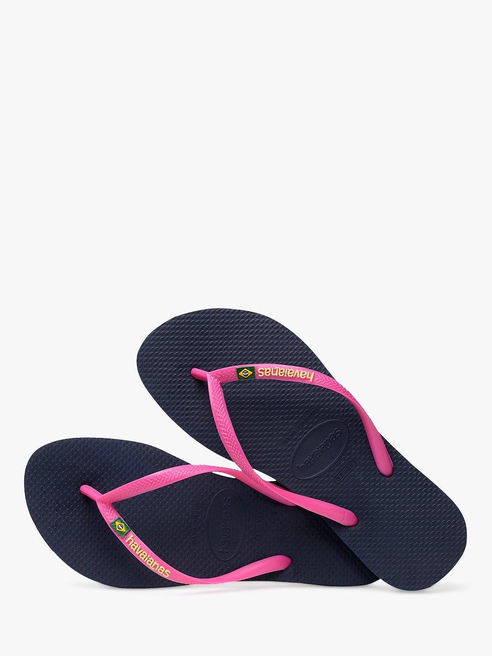 Havaianas Slim Brasil Logo Flip Flops Navy Pink