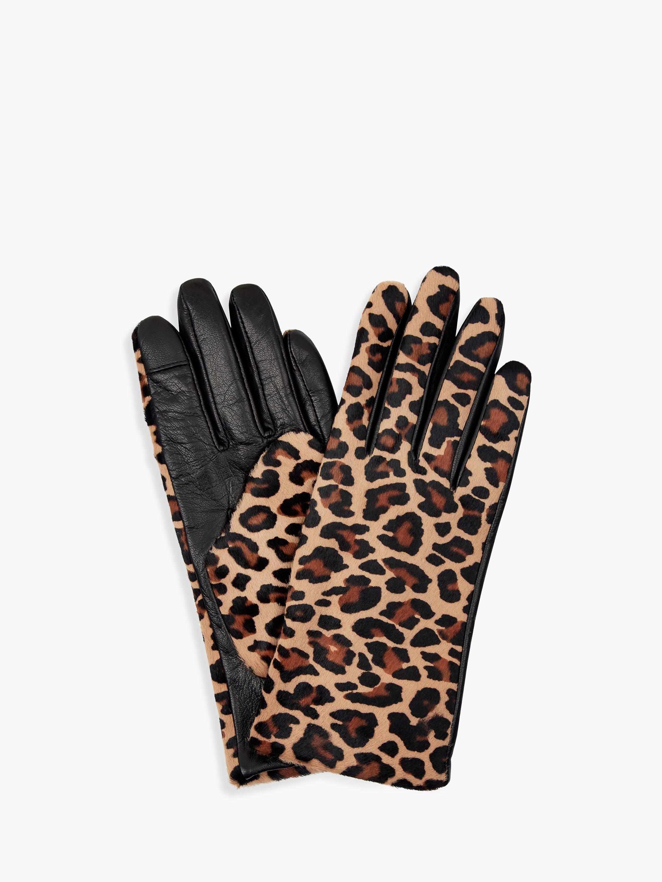 Hobbs Emma Animal Print Gloves, Black Leopard