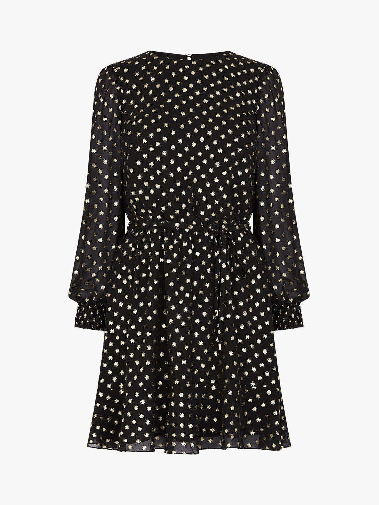 Oasis Spot Chiffon Dress Black Gold