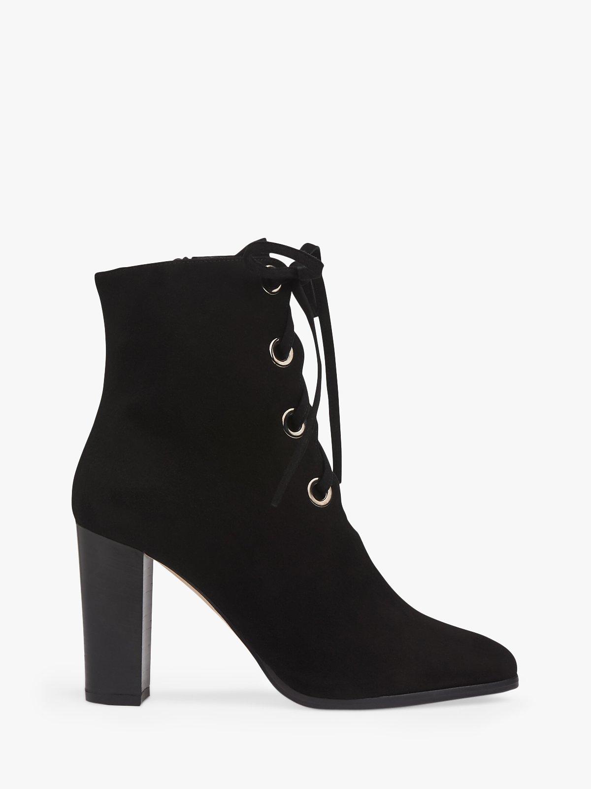 L.K.Bennett Marissa Lace Up Block Heel Ankle Boots, Black Leather