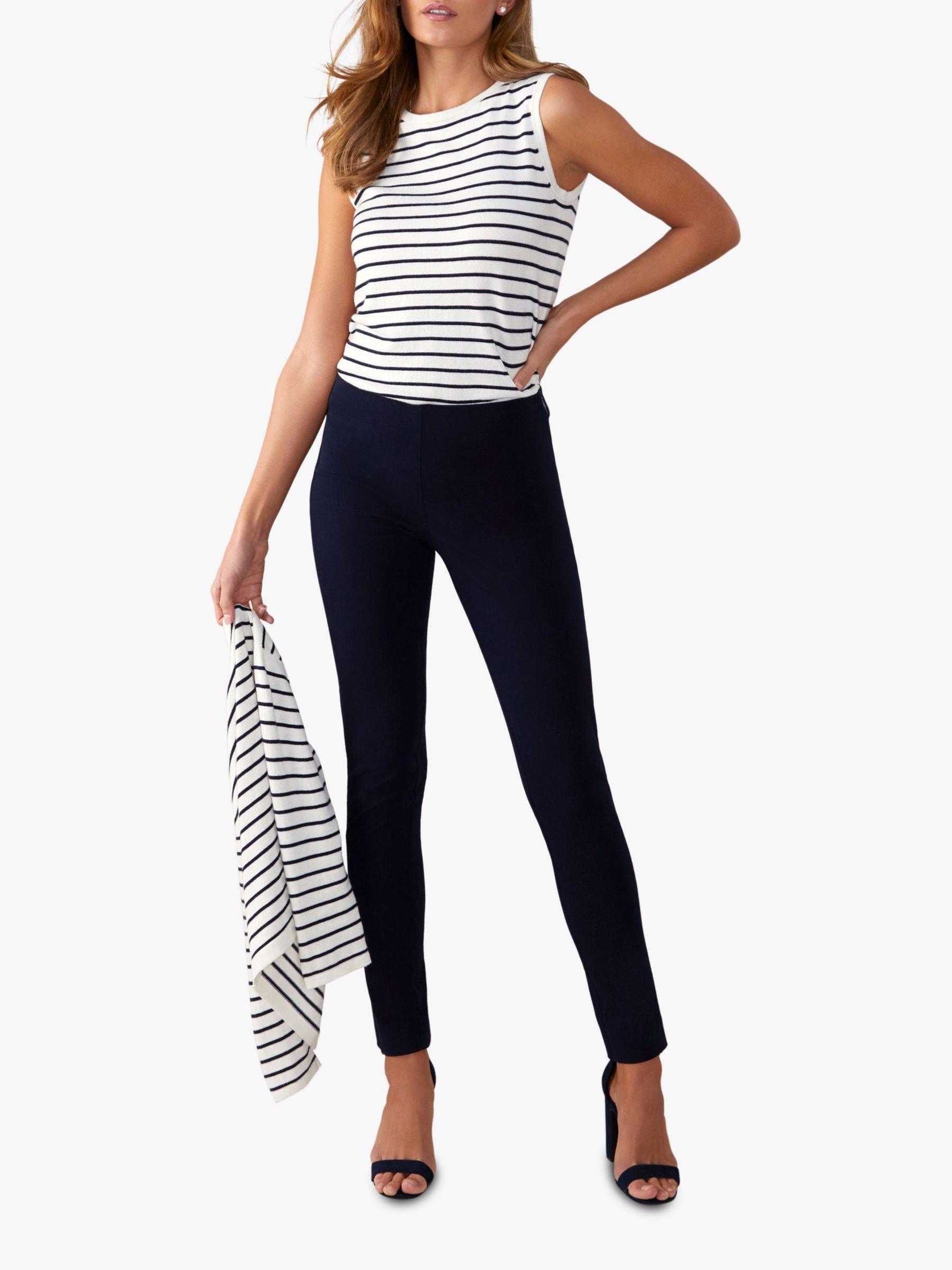 Product image 1 of 3, which shows Pure Collection Cotton Stretch Trousers, Navy, 8