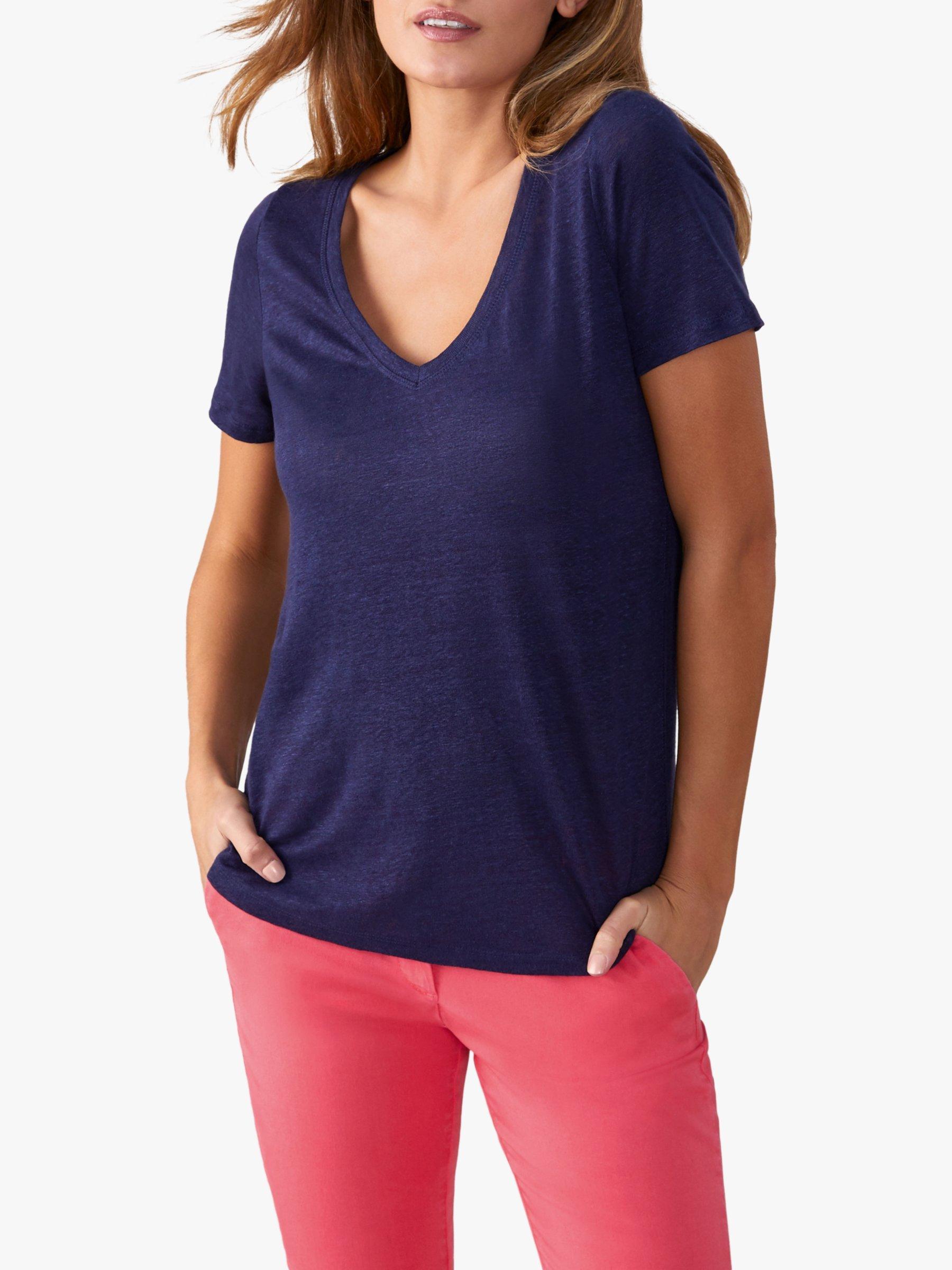 Pure Collection Linen T-Shirt, Navy