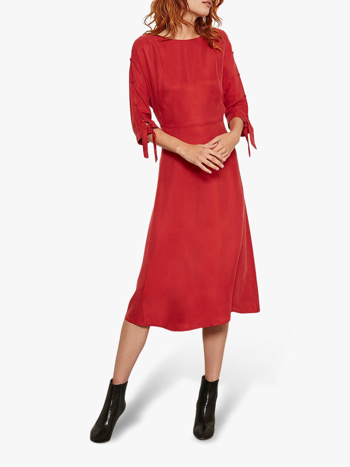 Mint Velvet Button Sleeve Midi Dress, Red
