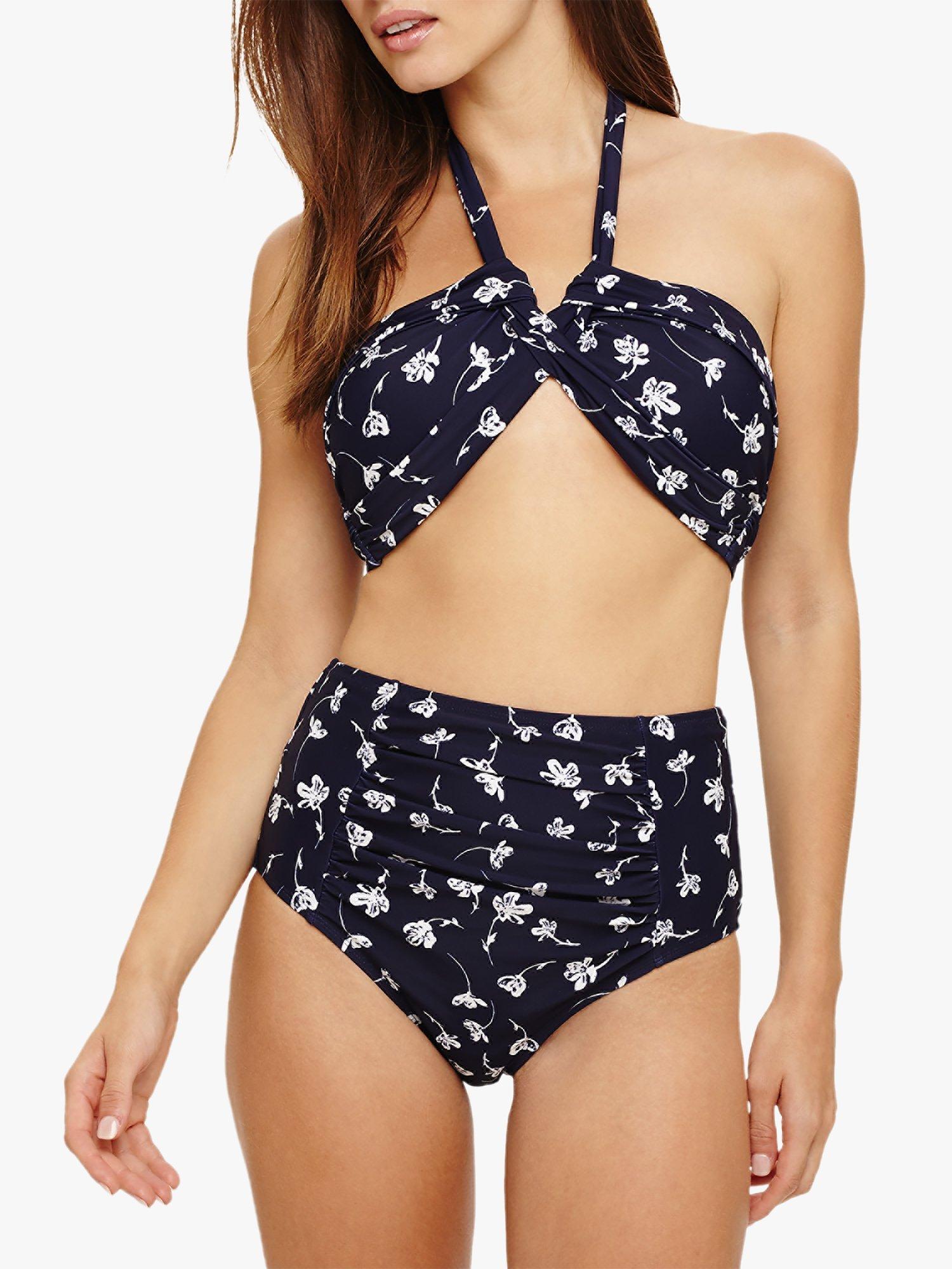 Phase Eight Keary Floral Print Bikini Top, Navy/Ivory