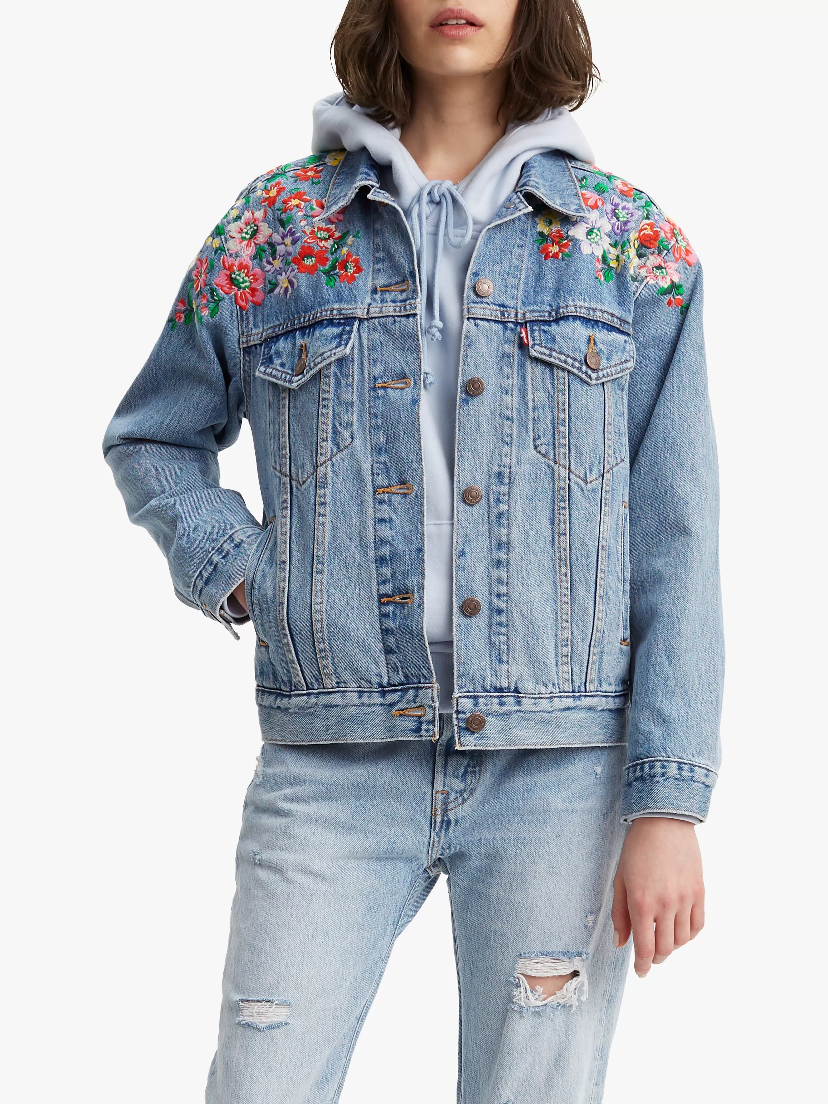 Levi s Ex Boyfriend Embroidered Trucker Denim Jacket Hearts Of Flowers