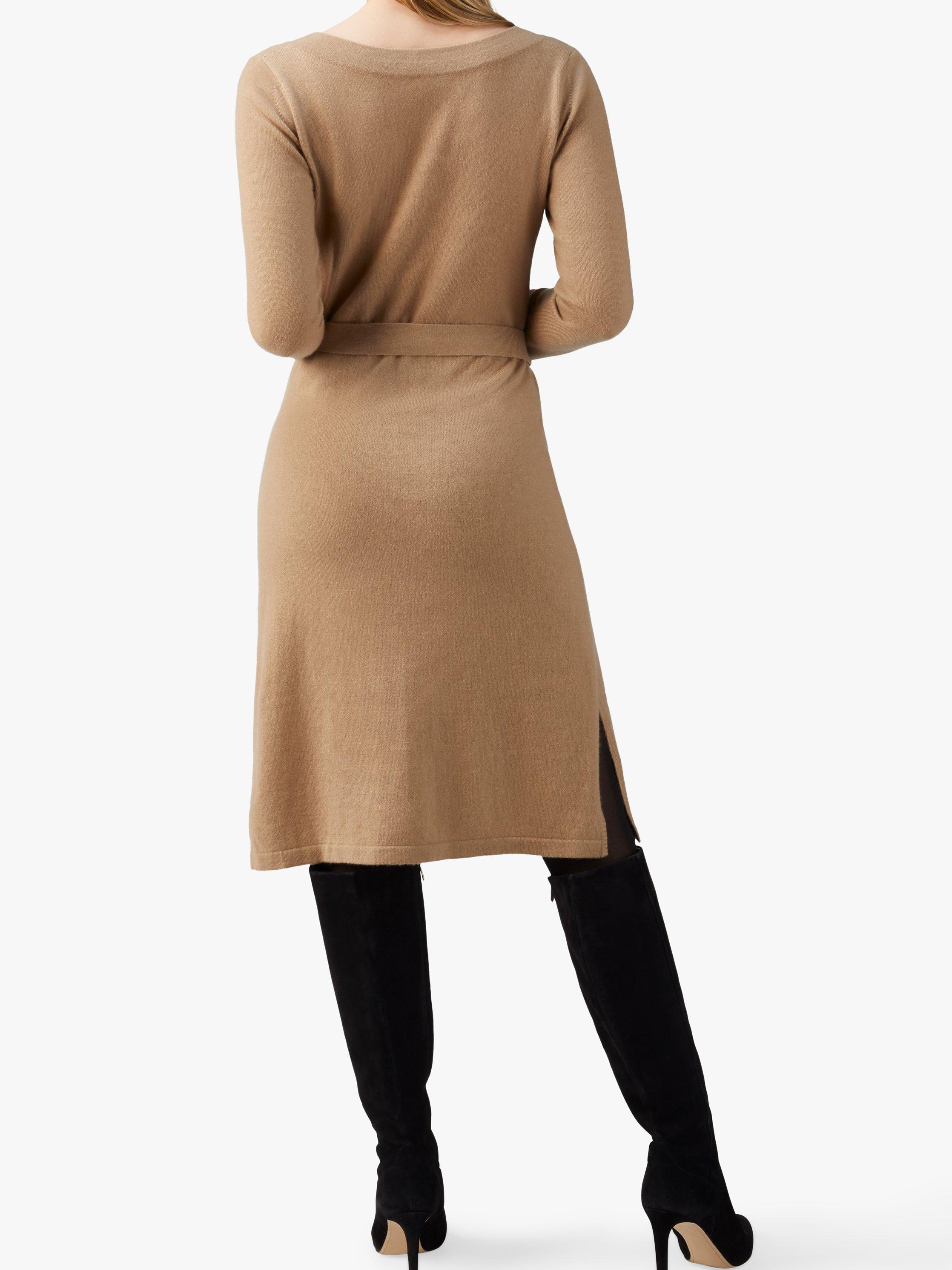 Product image 2 of 3, which shows Pure Collection Cashmere V-Neck Dress, Soft Walnut, 8